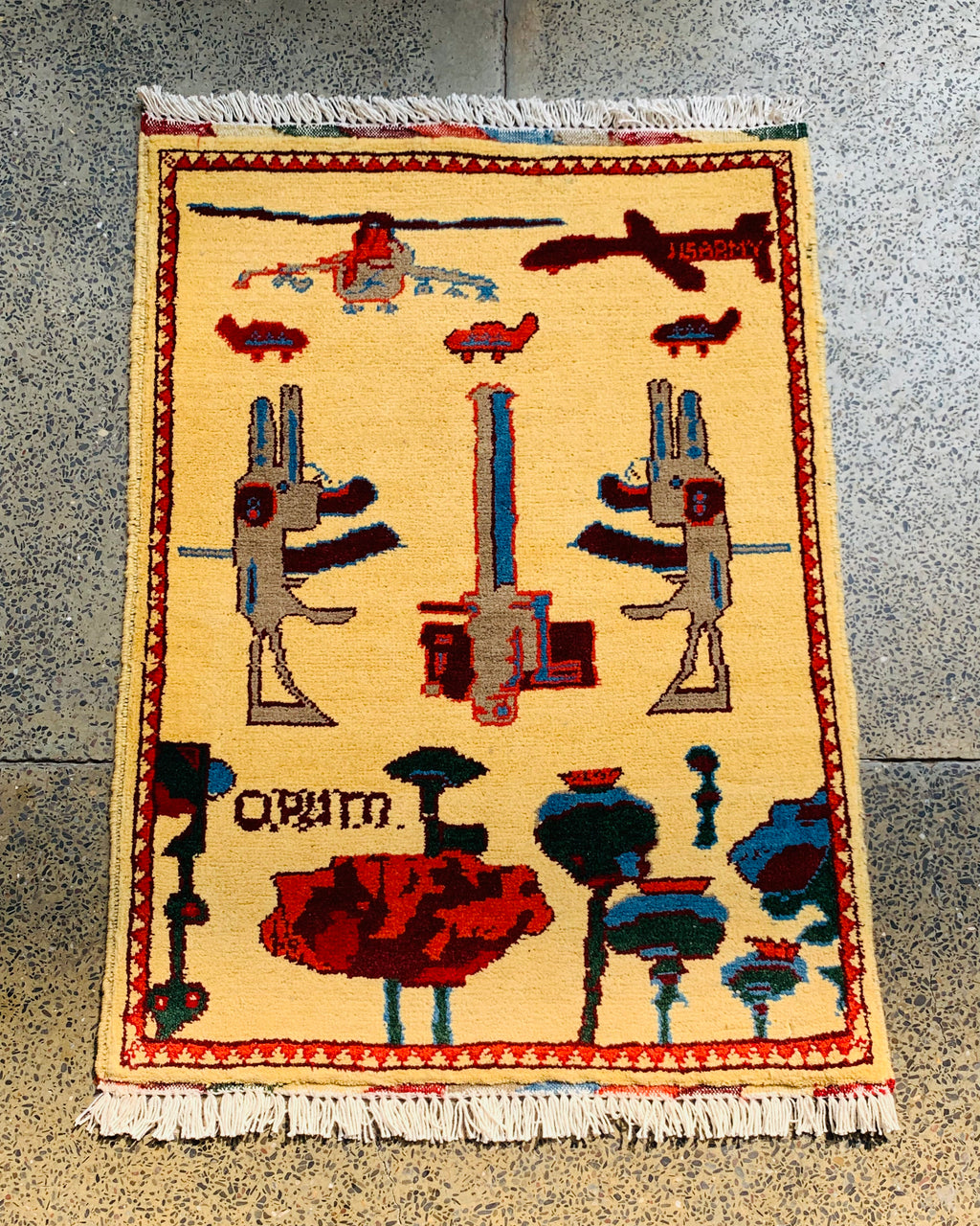 Afghan Heritage War Weapons Carpet 2.6x1.9 ft