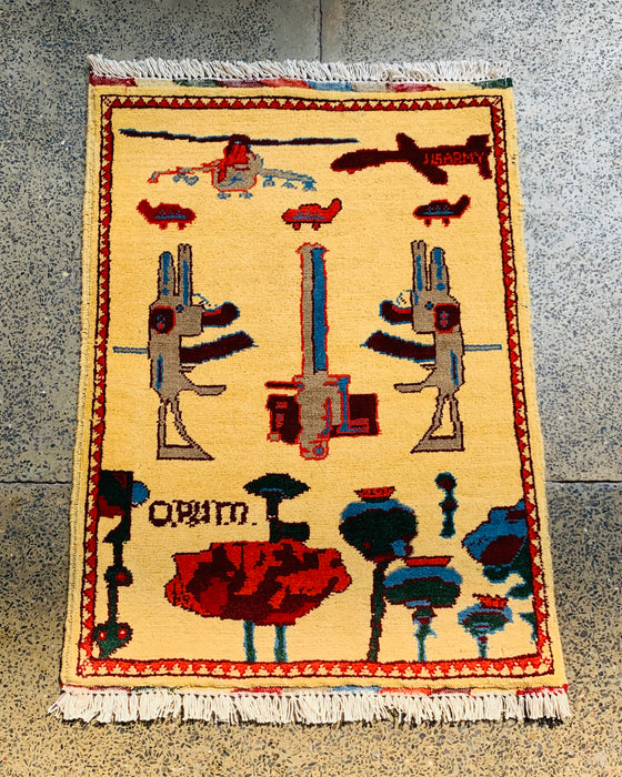 Afghan Heritage War Weapons Carpet 2.6x1.9 ft