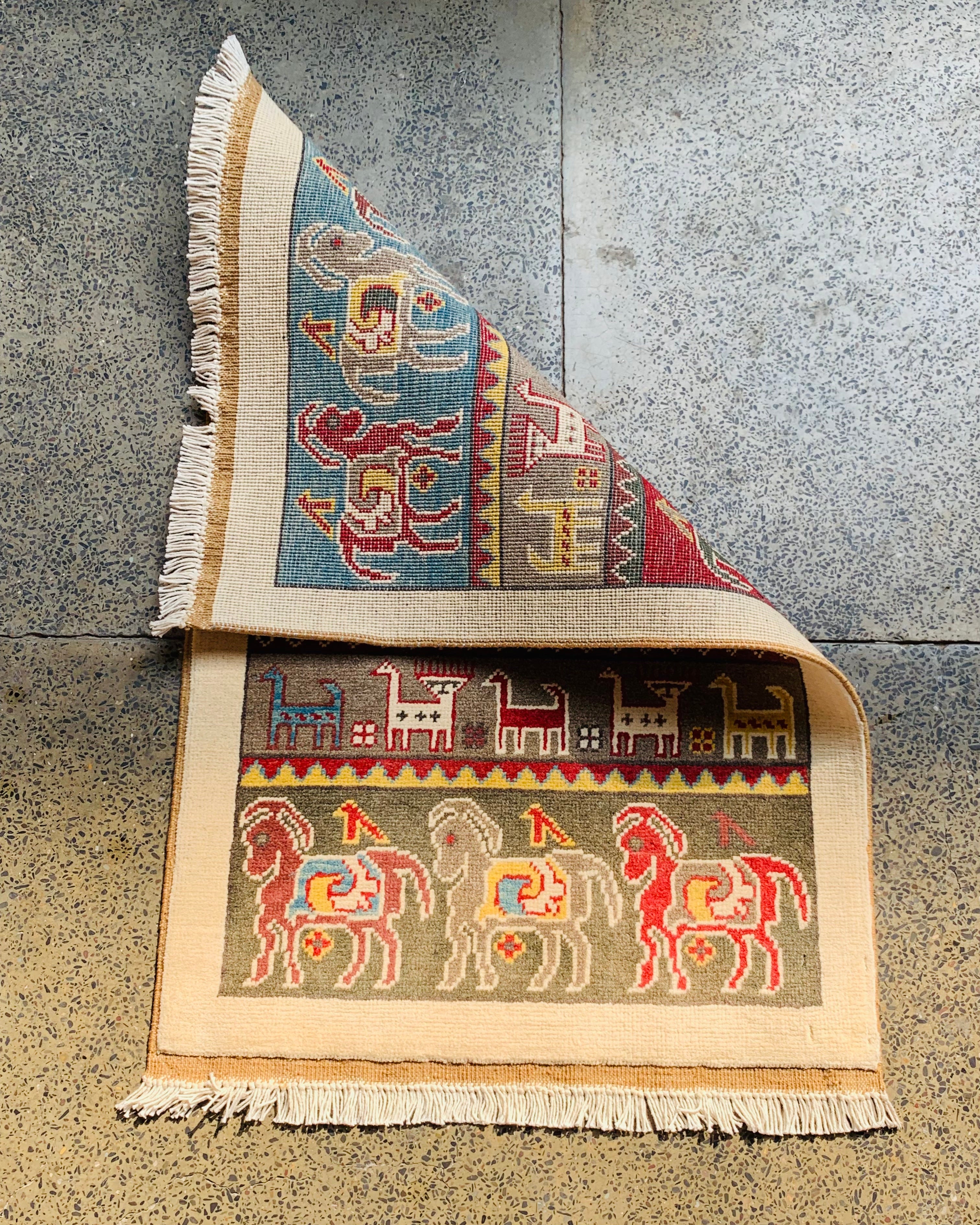 Vintage Afghan War Hose Rug 3.1x1.9 ft