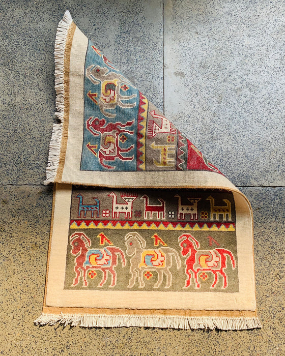 Vintage Afghan War Hose Rug 3.1x1.9 ft