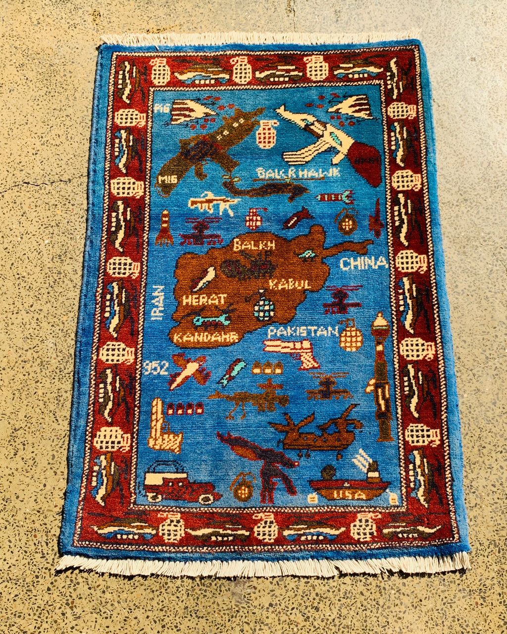 Traditional Afghan War Symbol Rug 3x2 ft