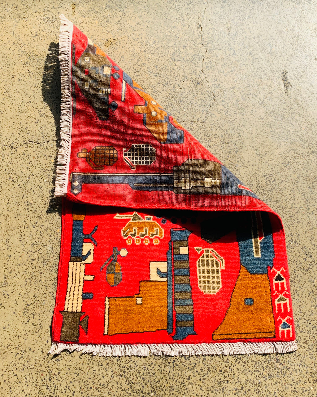 Afghan Storytelling AK-47 Weapons Carpet 2.9x1.9 ft