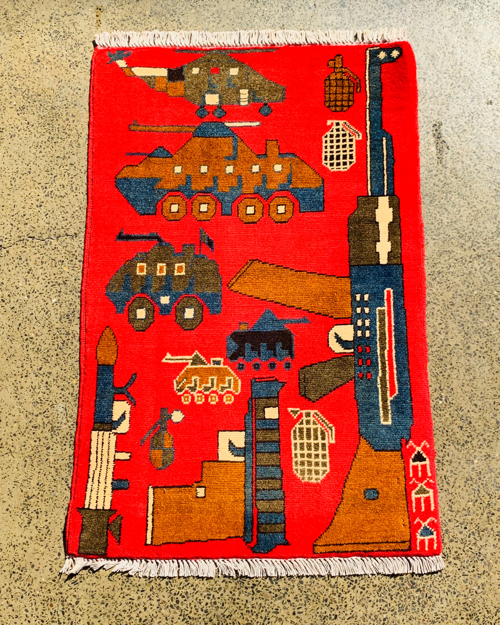 Afghan Storytelling AK-47 Weapons Carpet 2.9x1.9 ft