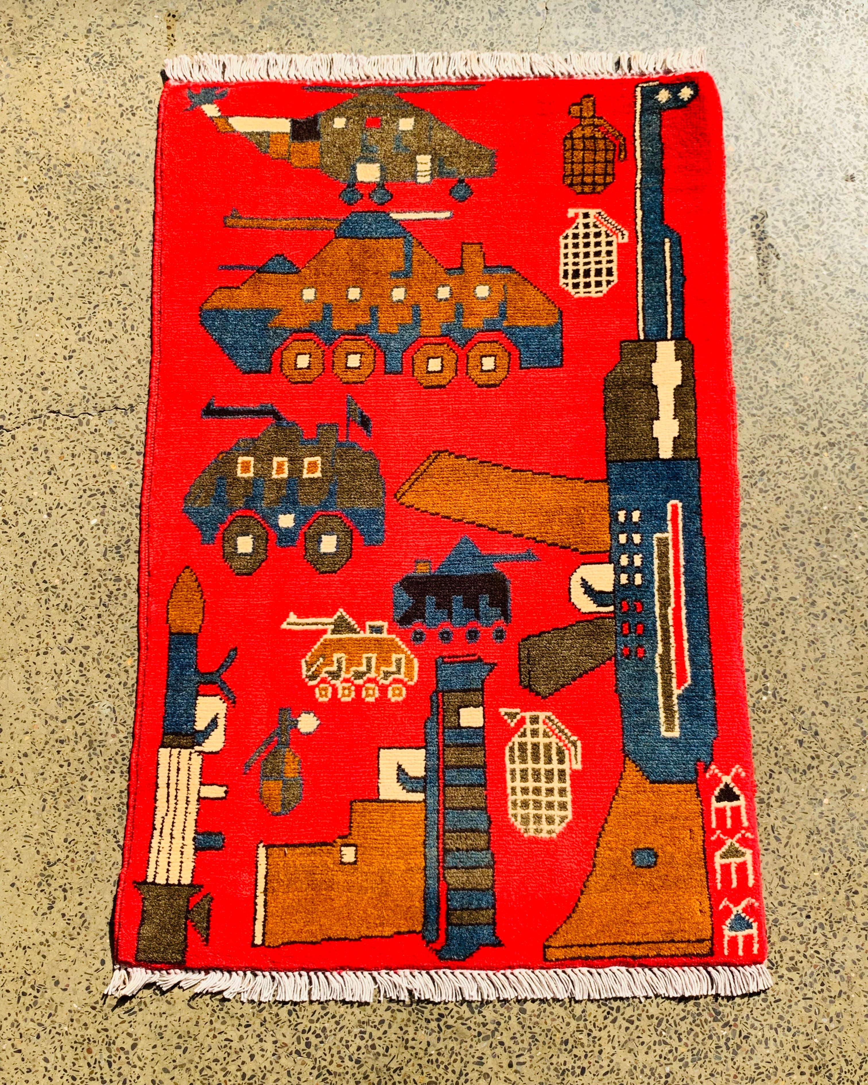 Afghan Storytelling AK-47 Weapons Carpet 2.9x1.9 ft