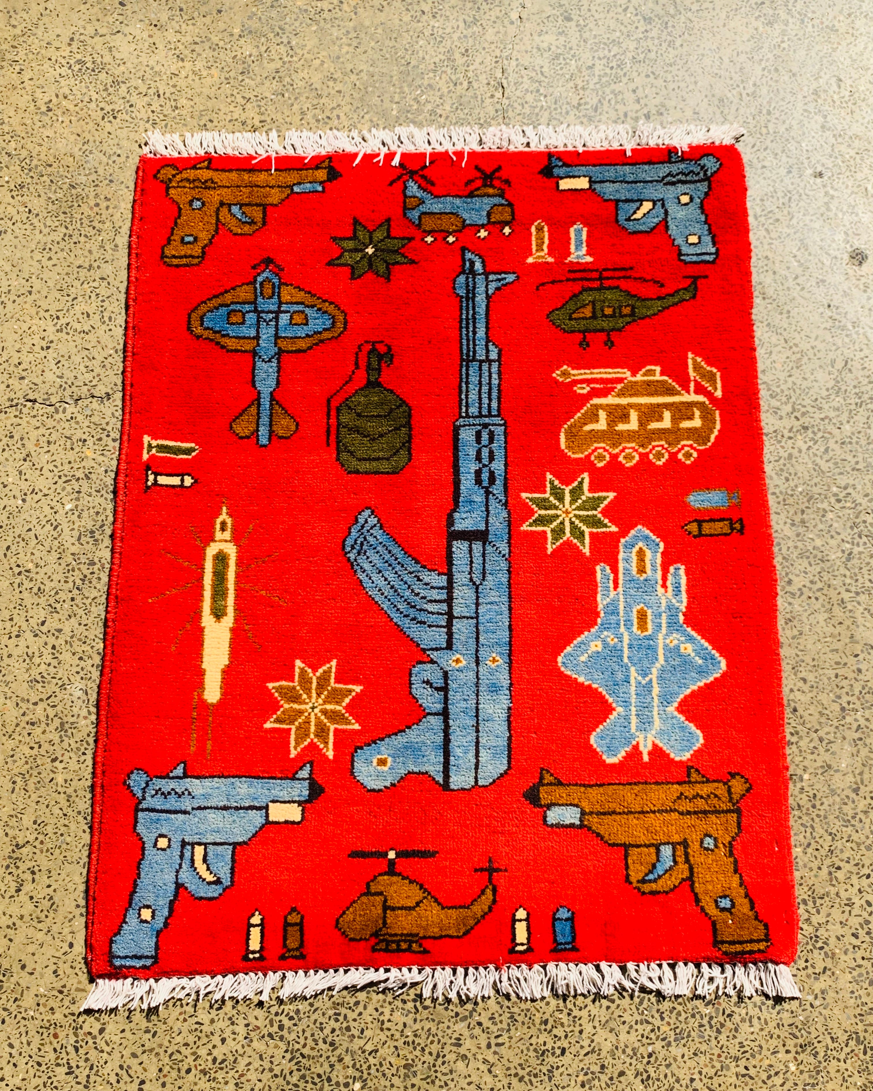 Afghan AK-47 Weapons Rug 2.7x2.1 ft