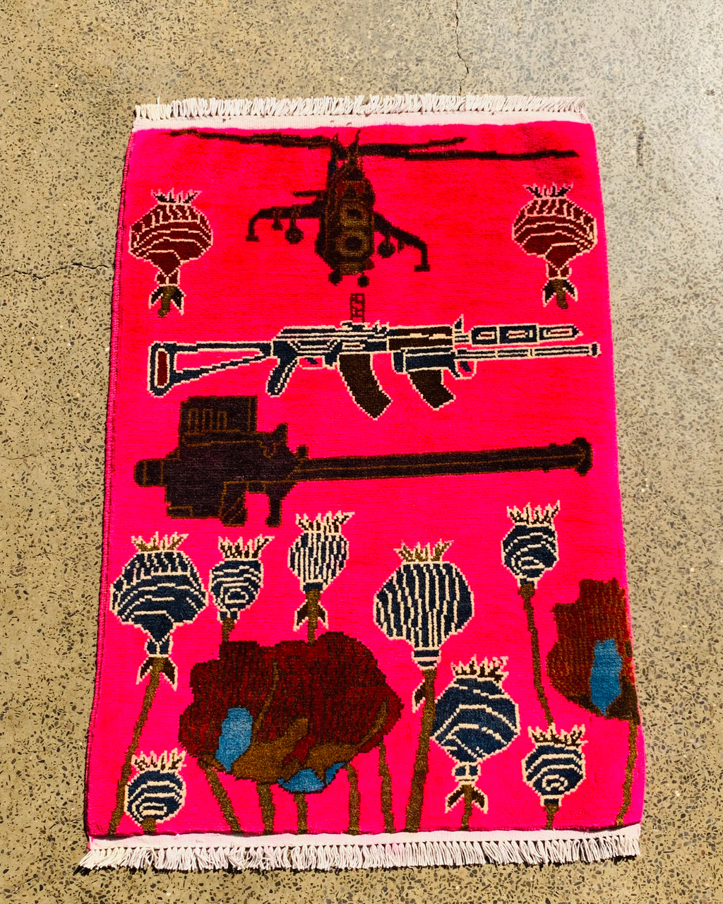 Vintage Battle Weapons Afghan Carpet 2.9x2 ft