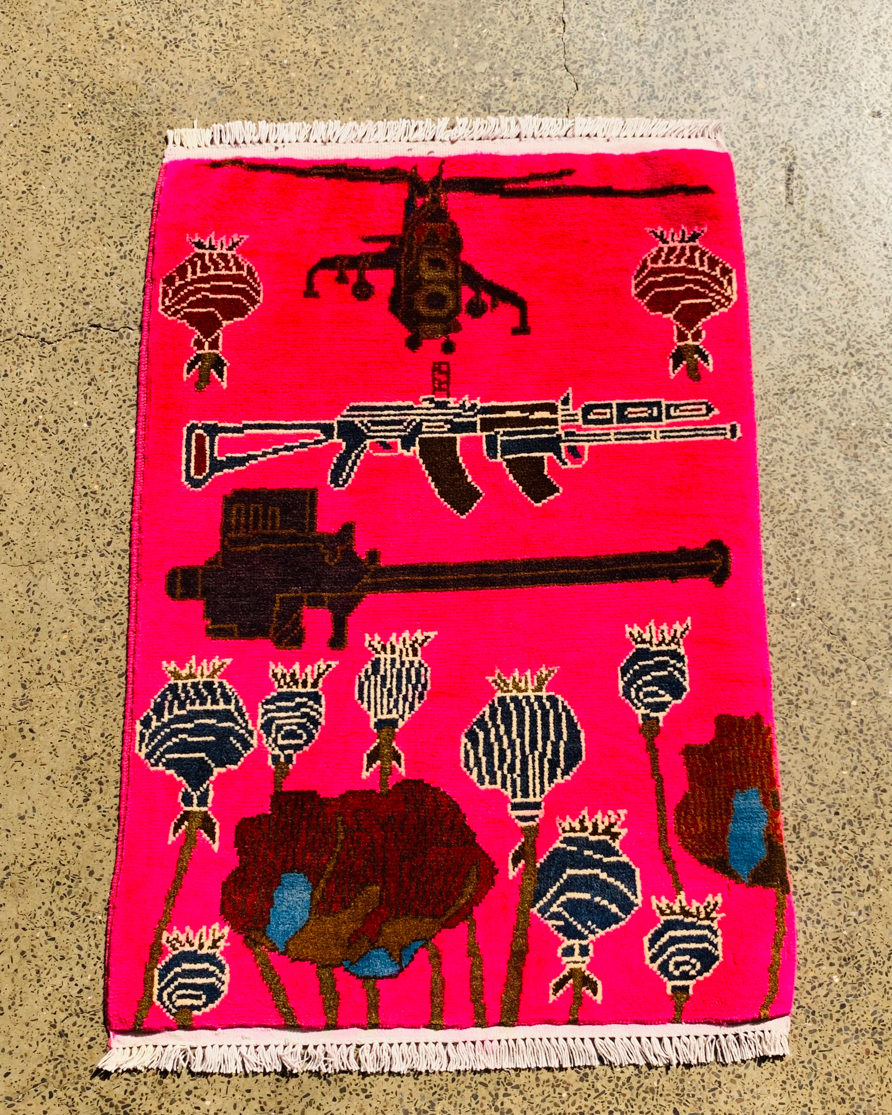 Vintage Battle Weapons Afghan Carpet 2.9x2 ft