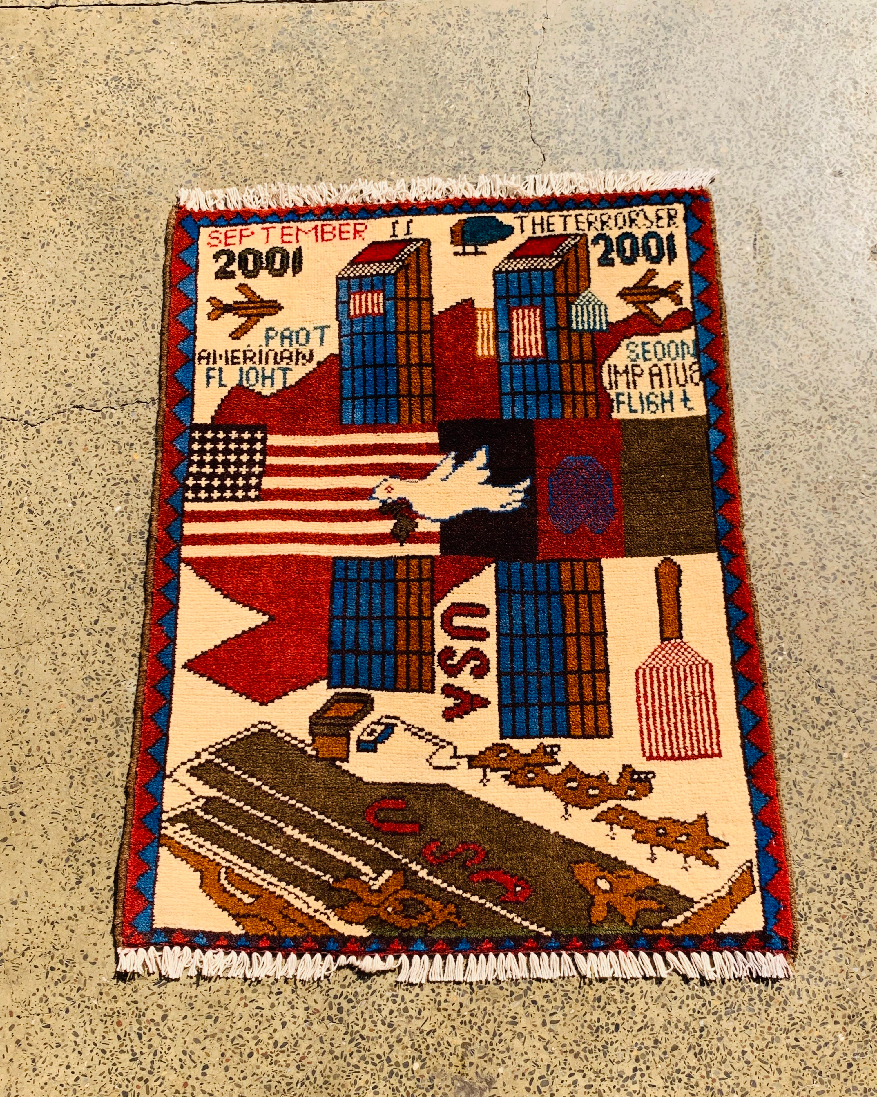Afghan 9/11 War Story Rug 2.5x2 ft