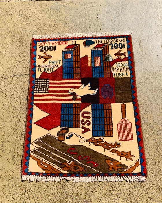 Afghan 9/11 War Story Rug 2.5x2 ft