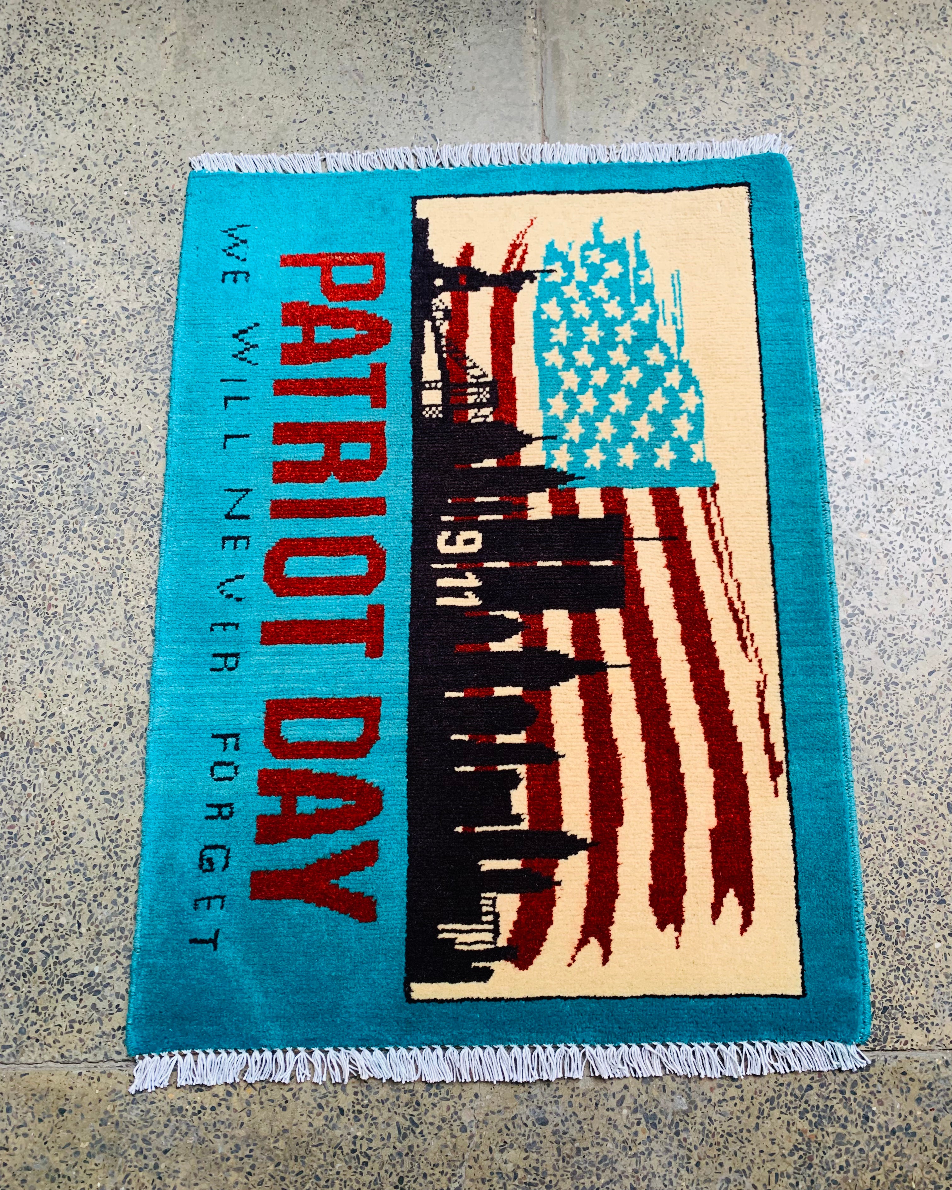 Rare Afghan 9/11 Patriot Day Story Rug 2.6x2 ft