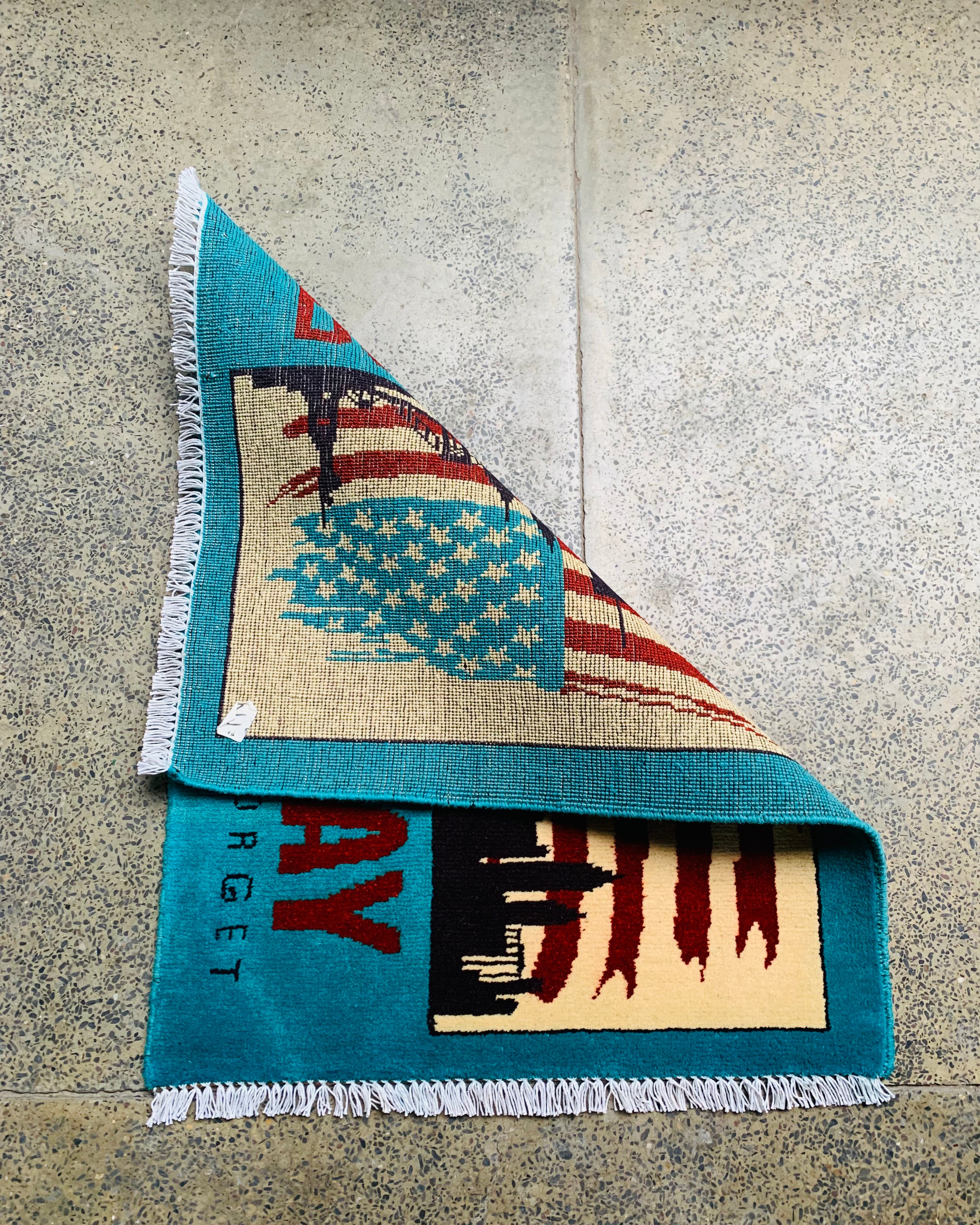 Rare Afghan 9/11 Patriot Day Story Rug 2.6x2 ft
