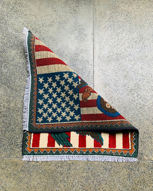 Afghan American Eagle Flag War Rug 2.5x2 ft