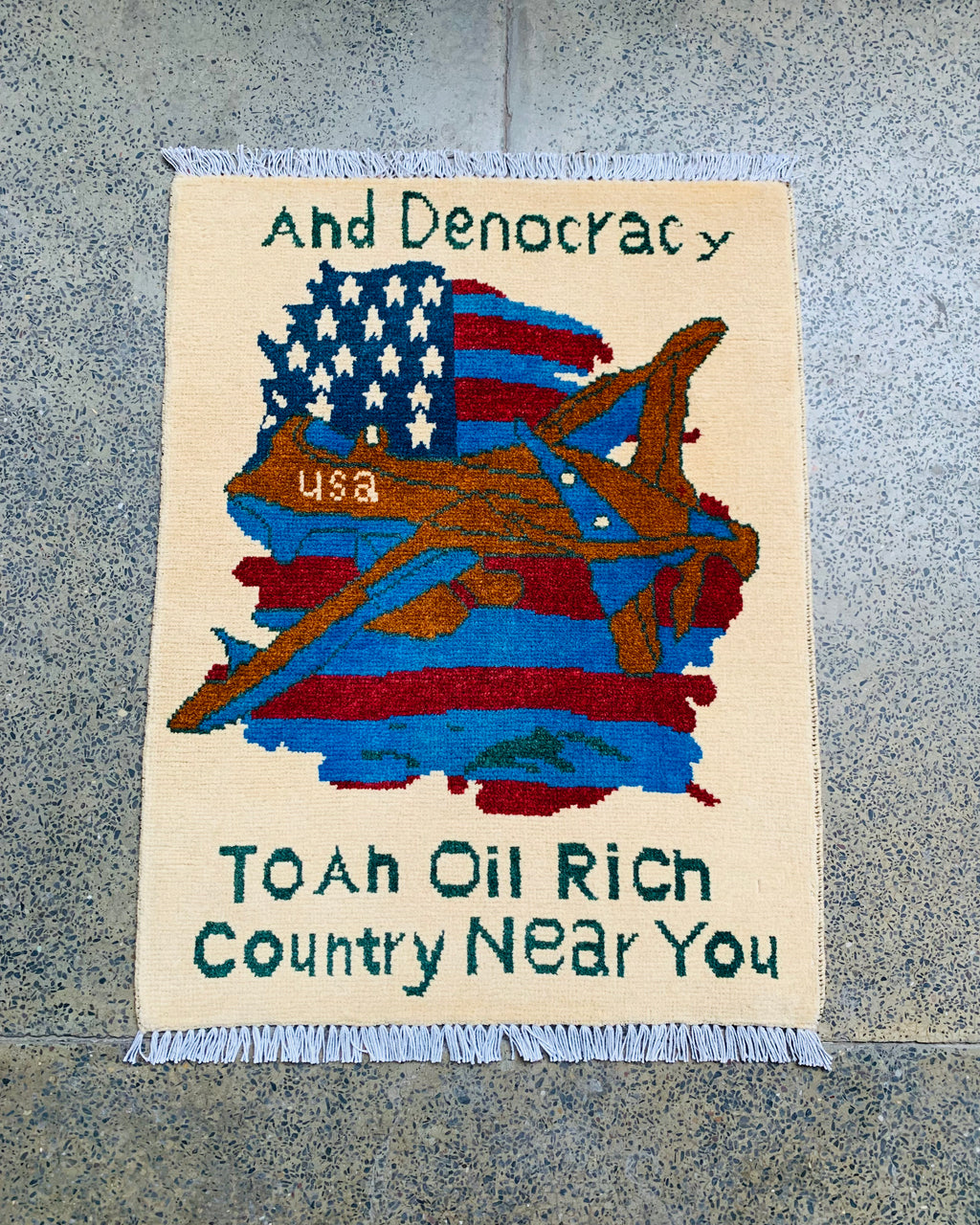 Afghan War USA Drone Oil Rich Country Rug 2.5x1.9 ft