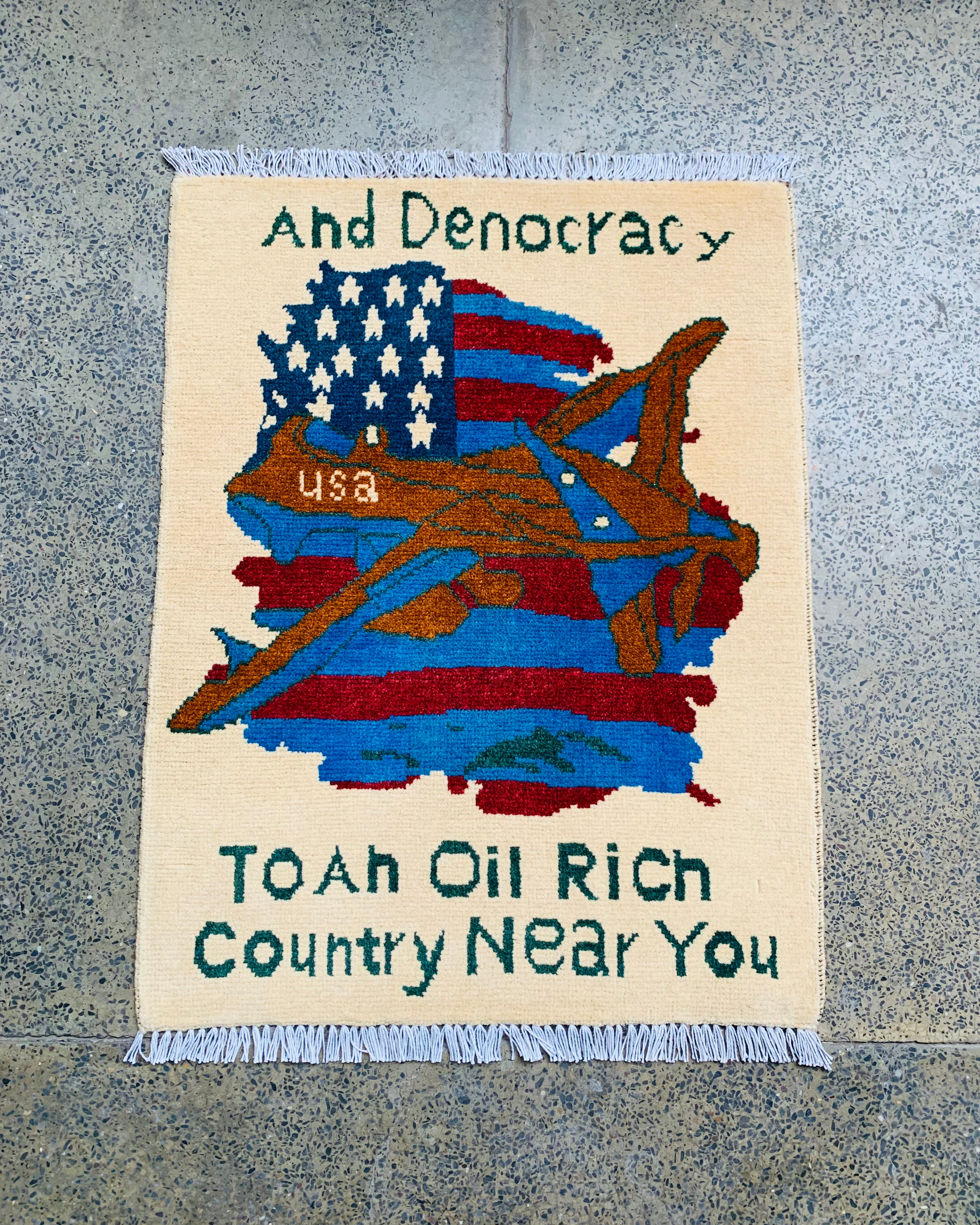 Afghan War USA Drone Oil Rich Country Rug 2.5x1.9 ft