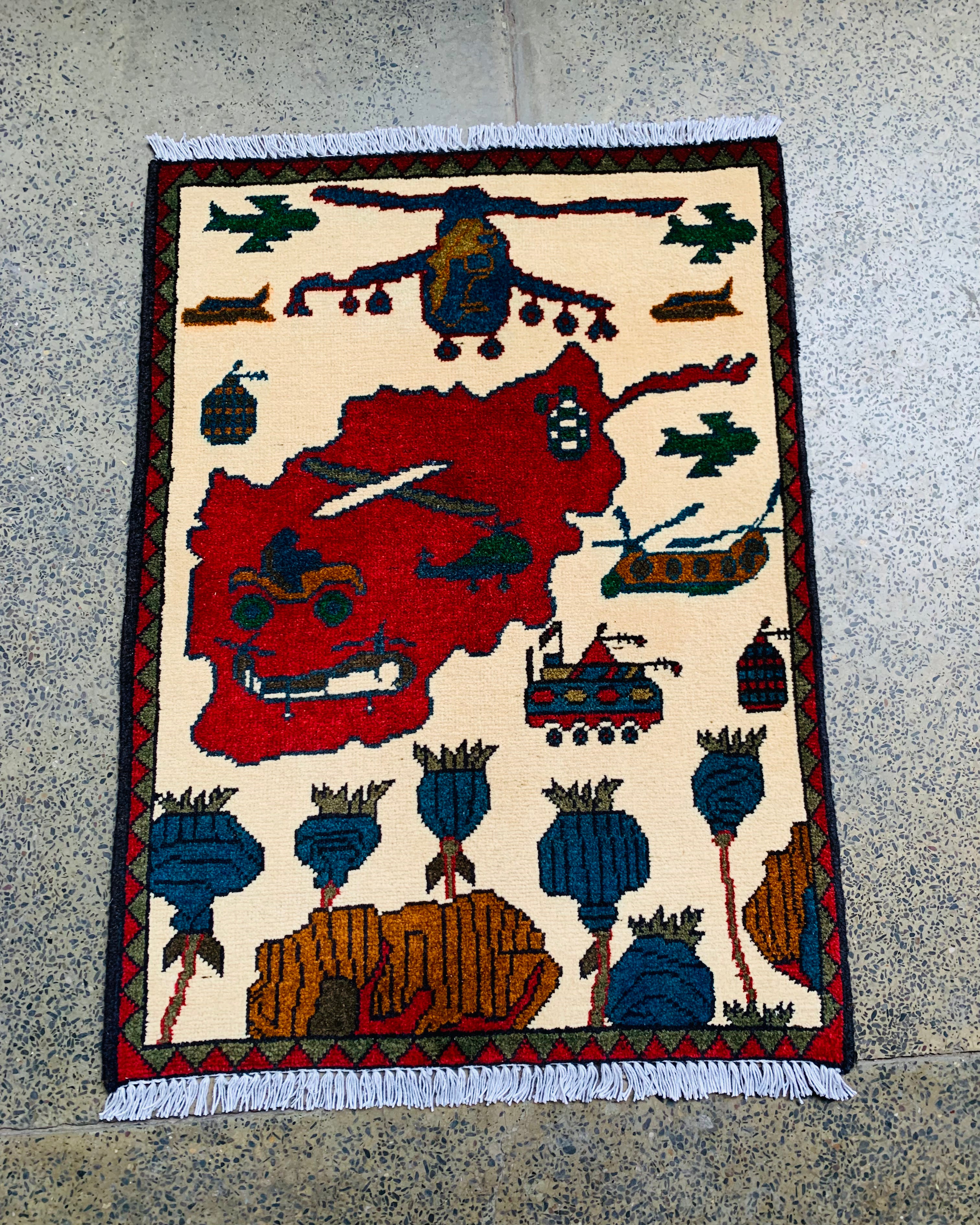 Afghan Tribal War Map Story Rug 2.6x2 ft