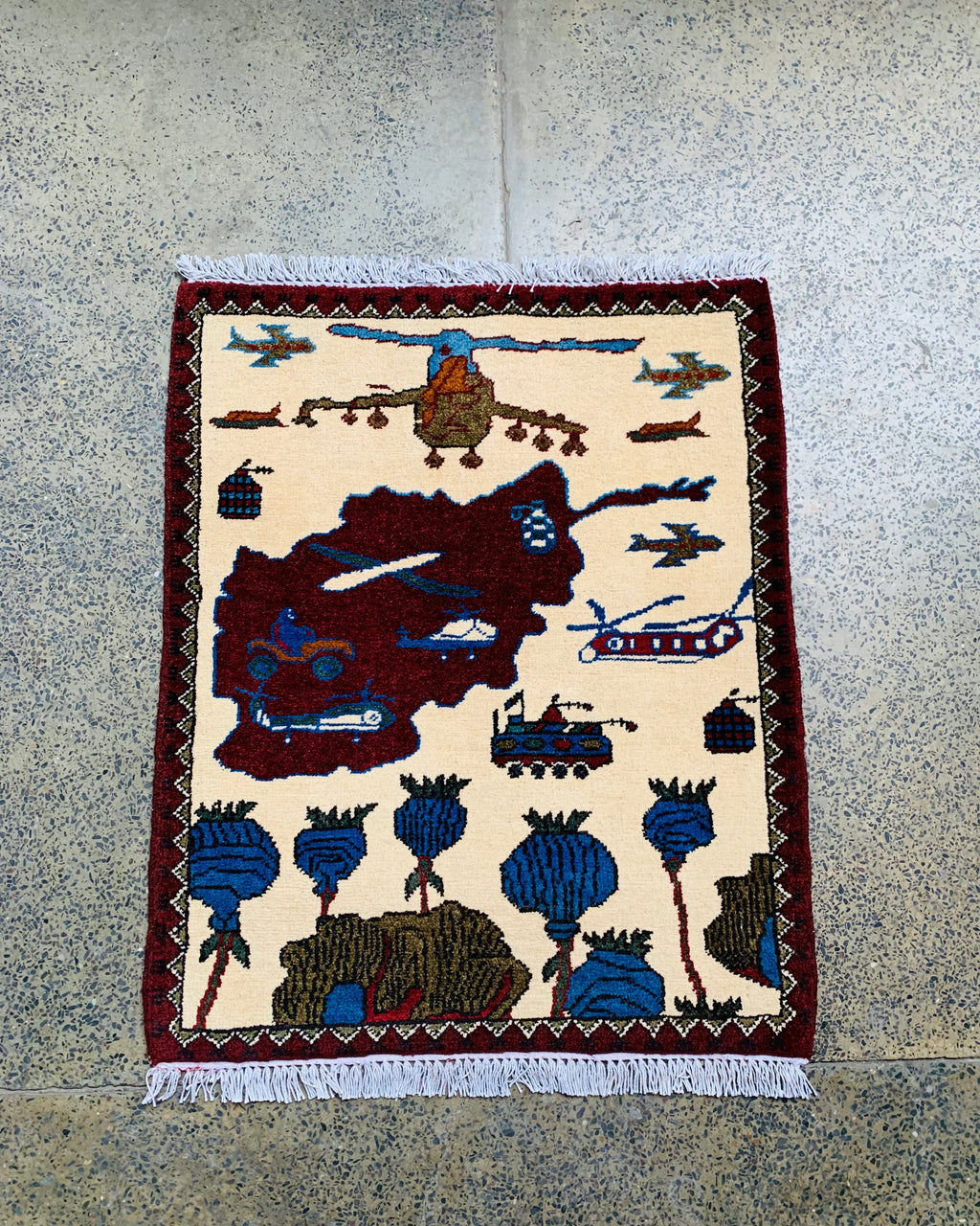 Afghan War Battle Scene Rug 2.3x1.9 ft
