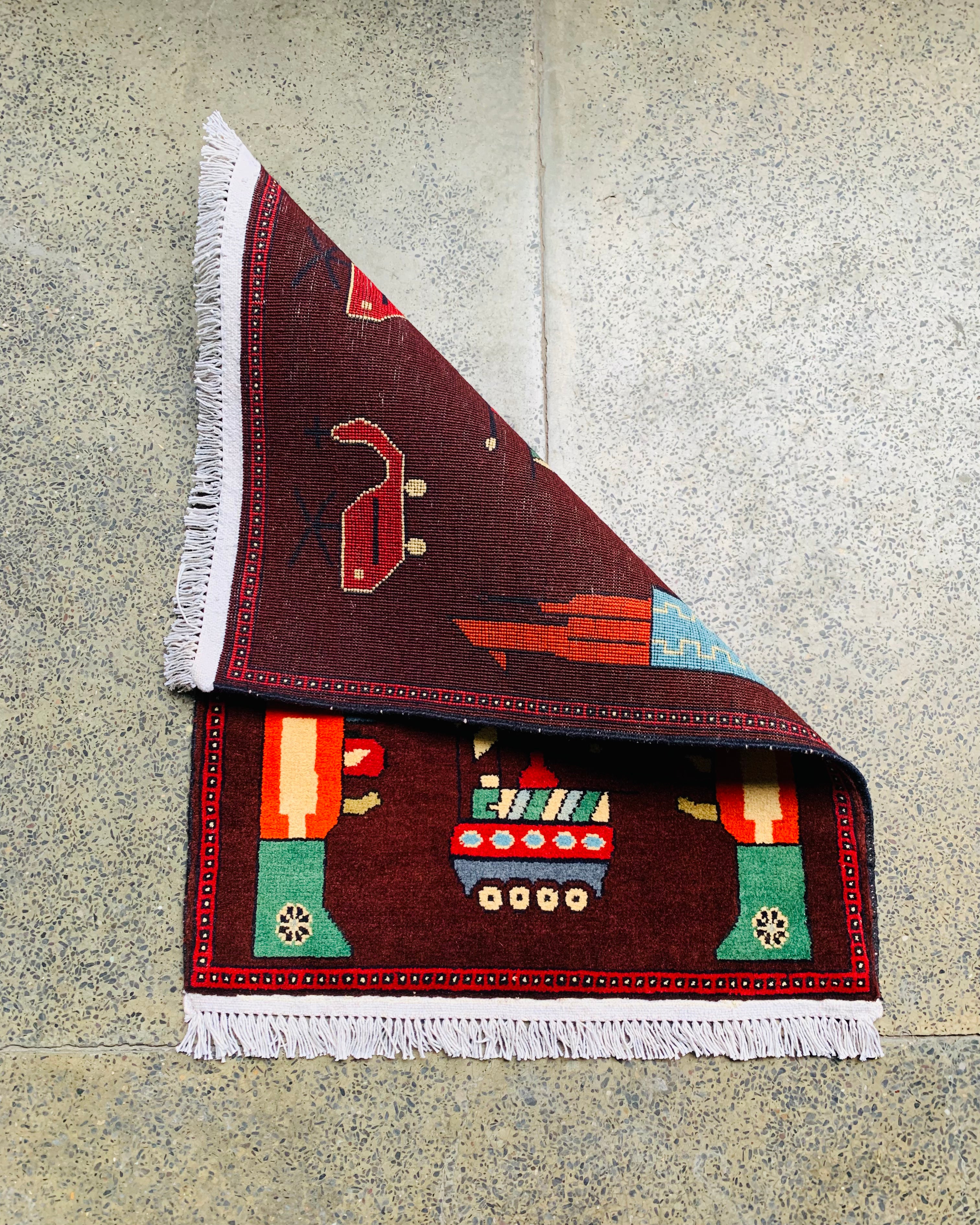 Handcrafted Afghan War AK-47 Carpet 2.7x2 ft