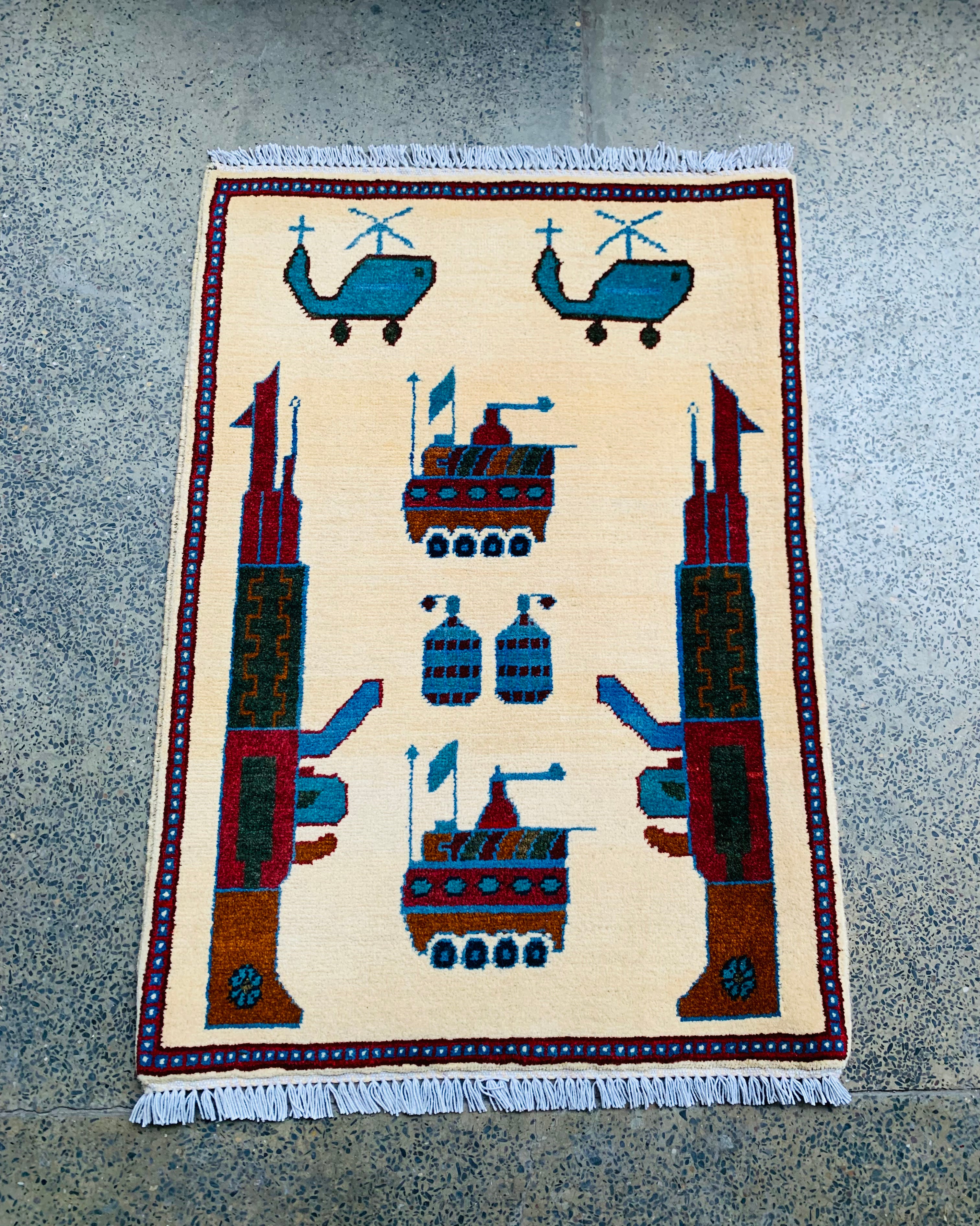Afghan Nomad AK-47 War Weaving Rug 2.8x2 ft