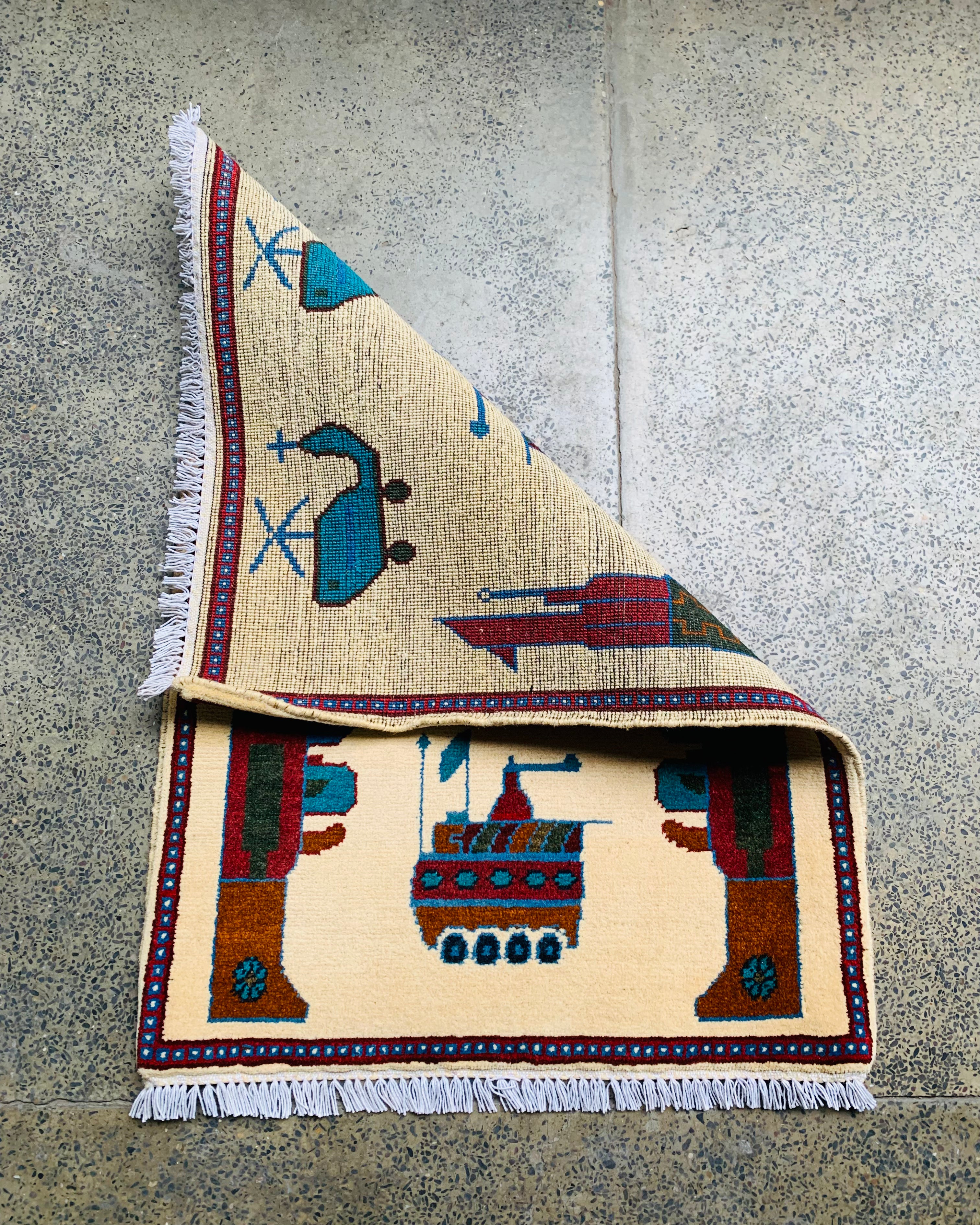 Afghan Nomad AK-47 War Weaving Rug 2.8x2 ft
