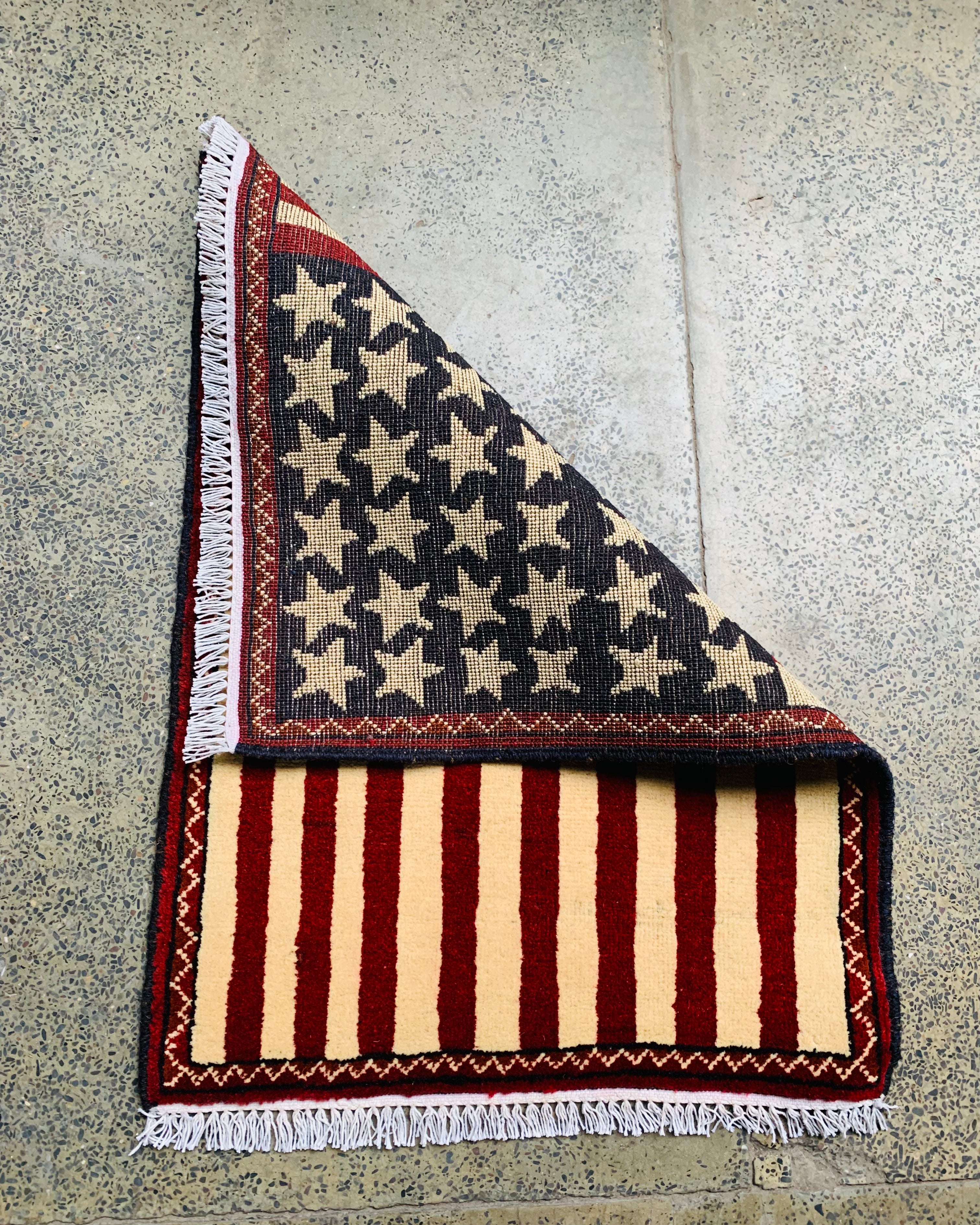 Afghan Handwoven American Flag Rug 2.6x1.9 ft