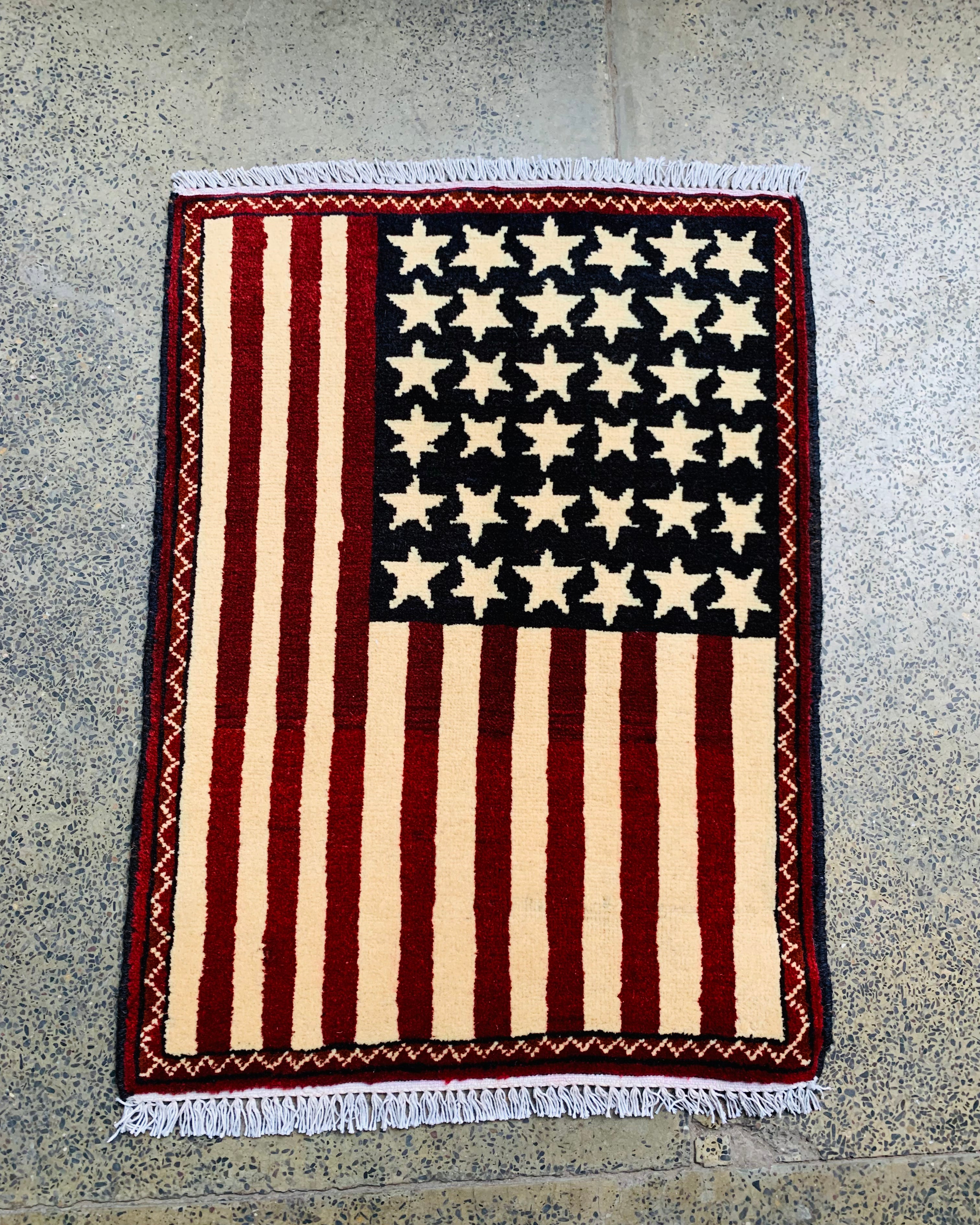 Afghan Handwoven American Flag Rug 2.6x1.9 ft