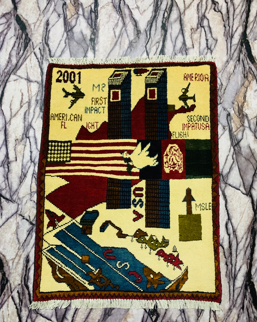 Traditional 9/11 War Rug Art 2.6x2 ft