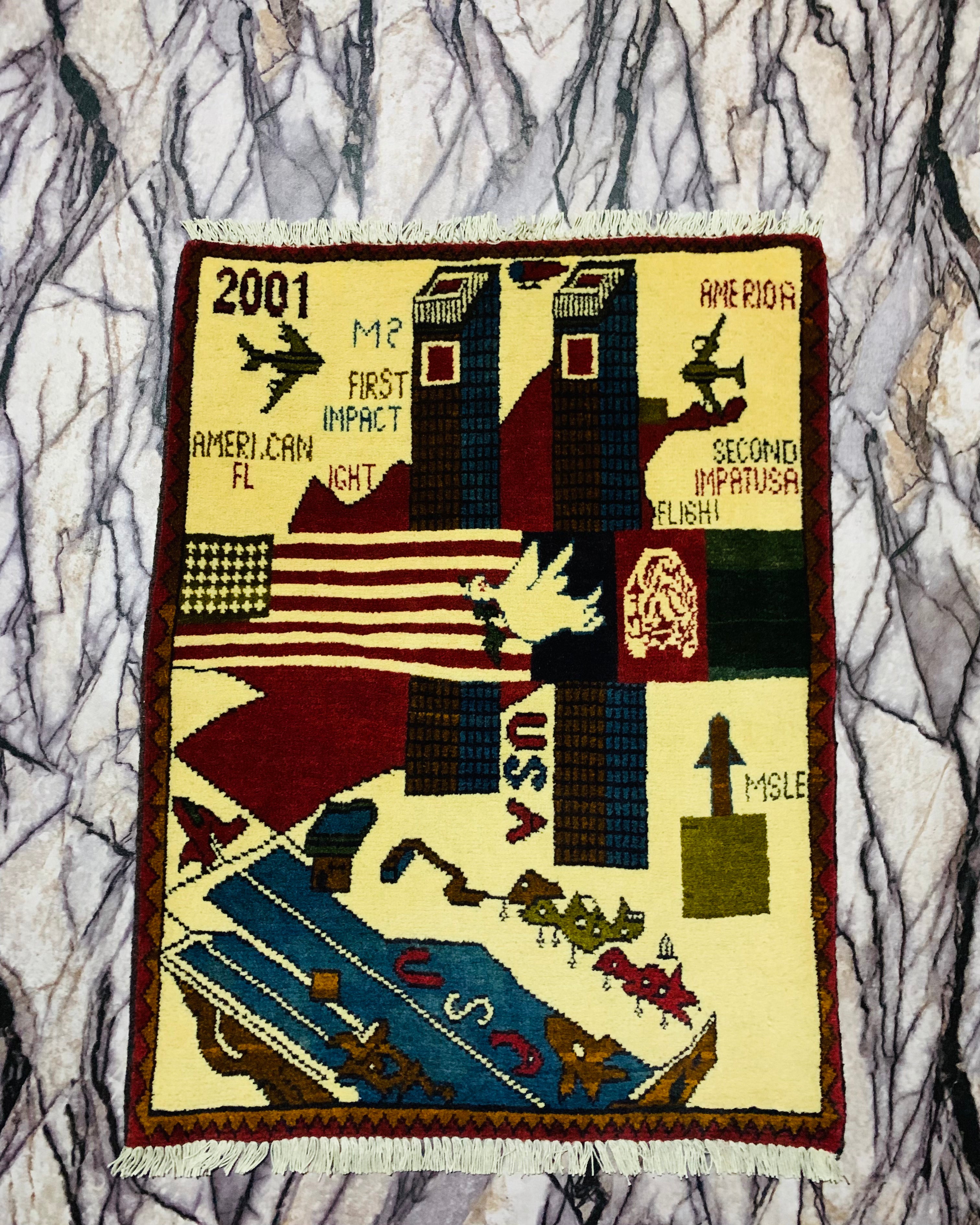 Traditional 9/11 War Rug Art 2.6x2 ft