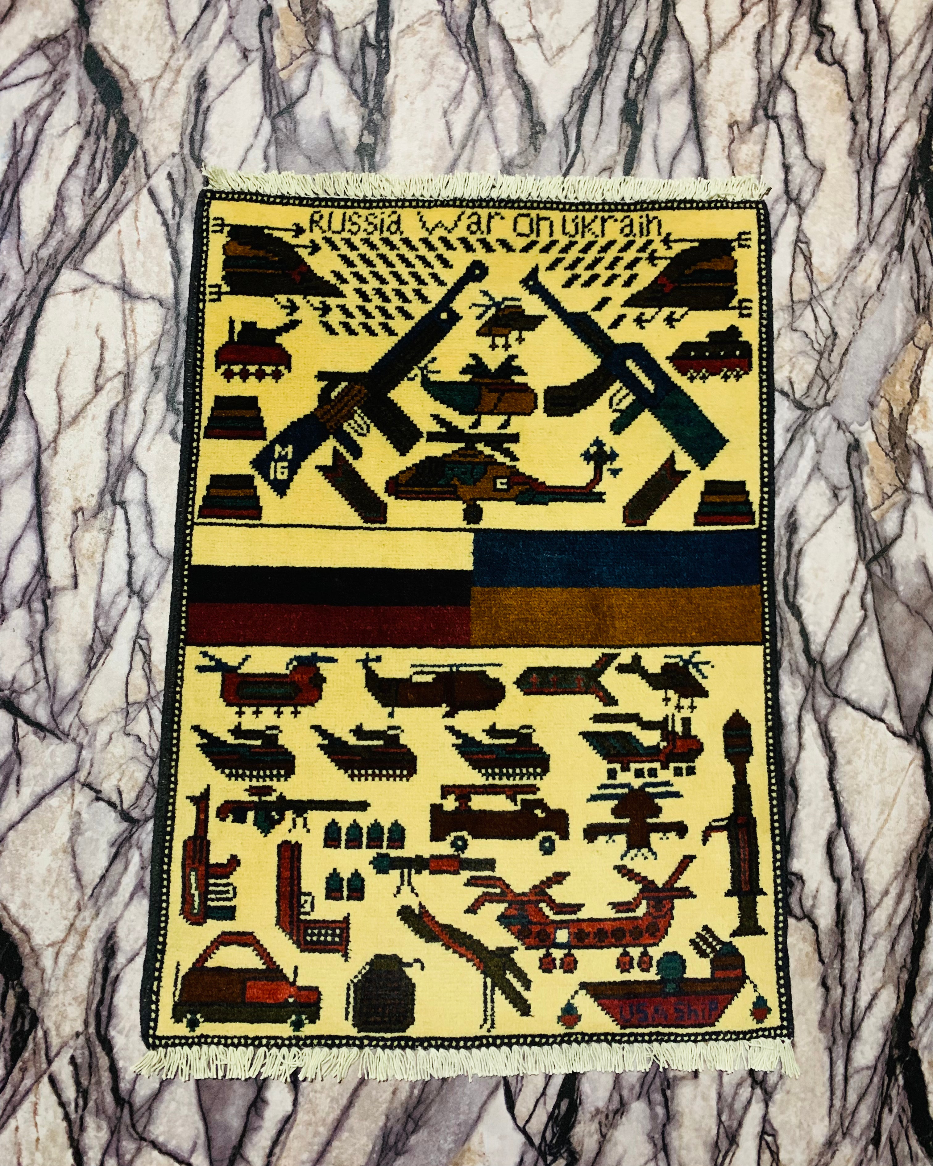 Woolen Russia-Ukraine War Rug Design 2.6x1.9 ft