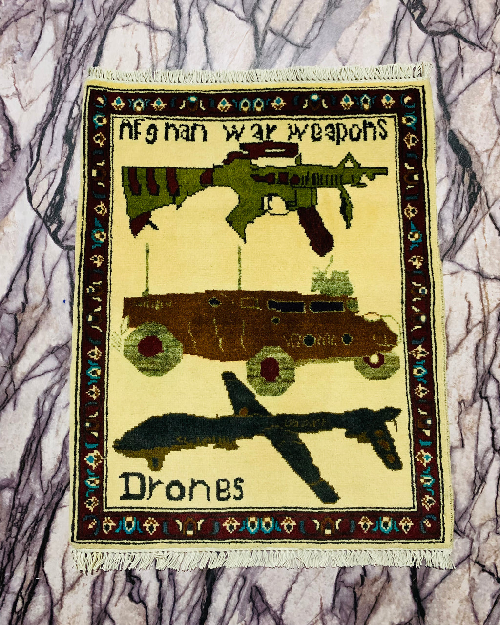 Symbolic War Weapons Rug Art 2.6x2.1 ft