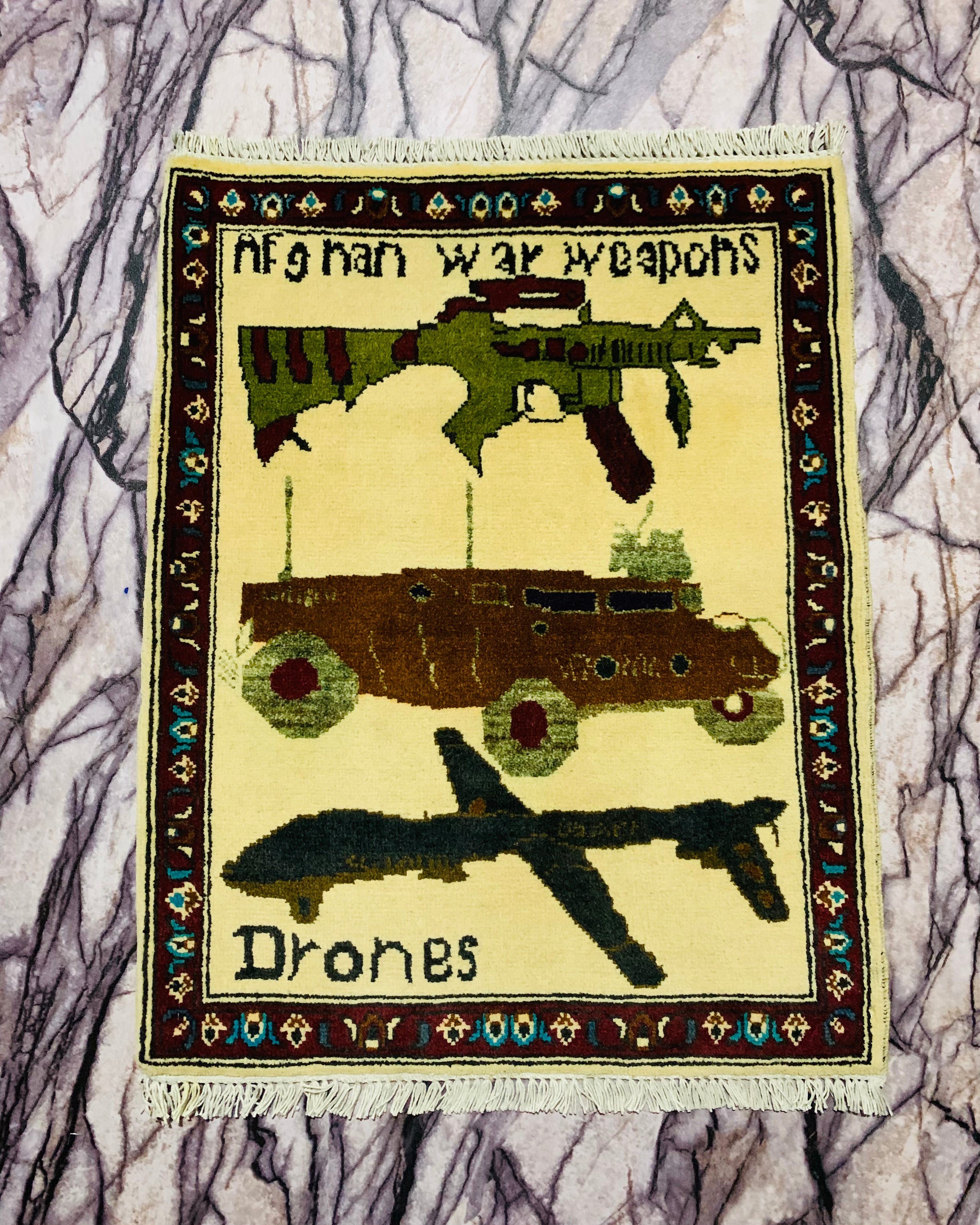 Symbolic War Weapons Rug Art 2.6x2.1 ft