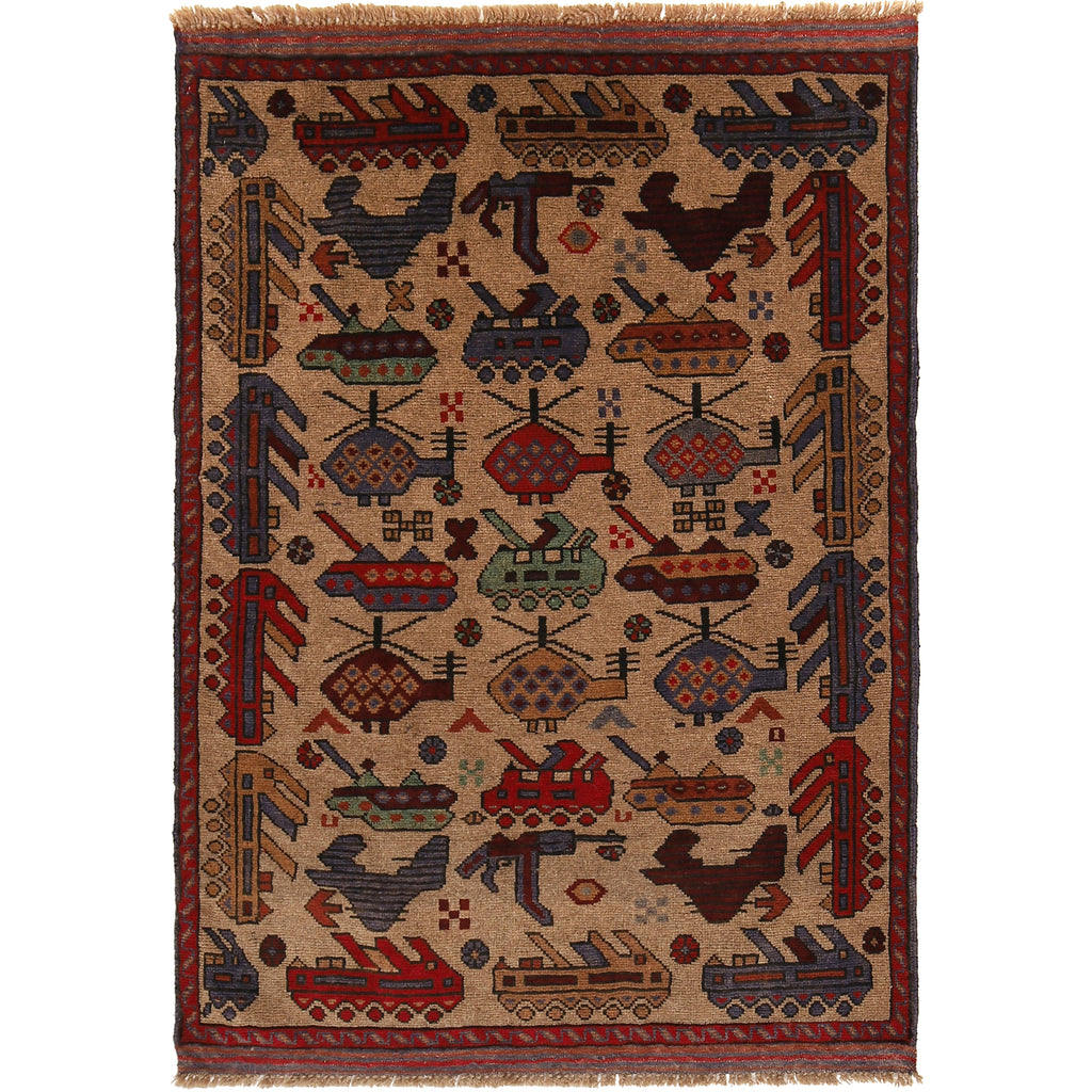 Tribal Weapons Battle Story Carpet 4.5x3.1 ft