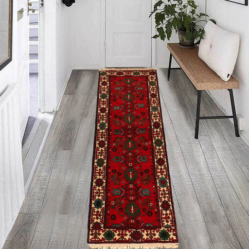 Luxurious Afghan Bokhara, Hand Knotted Wool Runner Rug, 