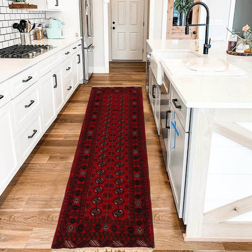 Luxurious Afghan Bokhara, Hand Knotted Wool Runner Rug, 