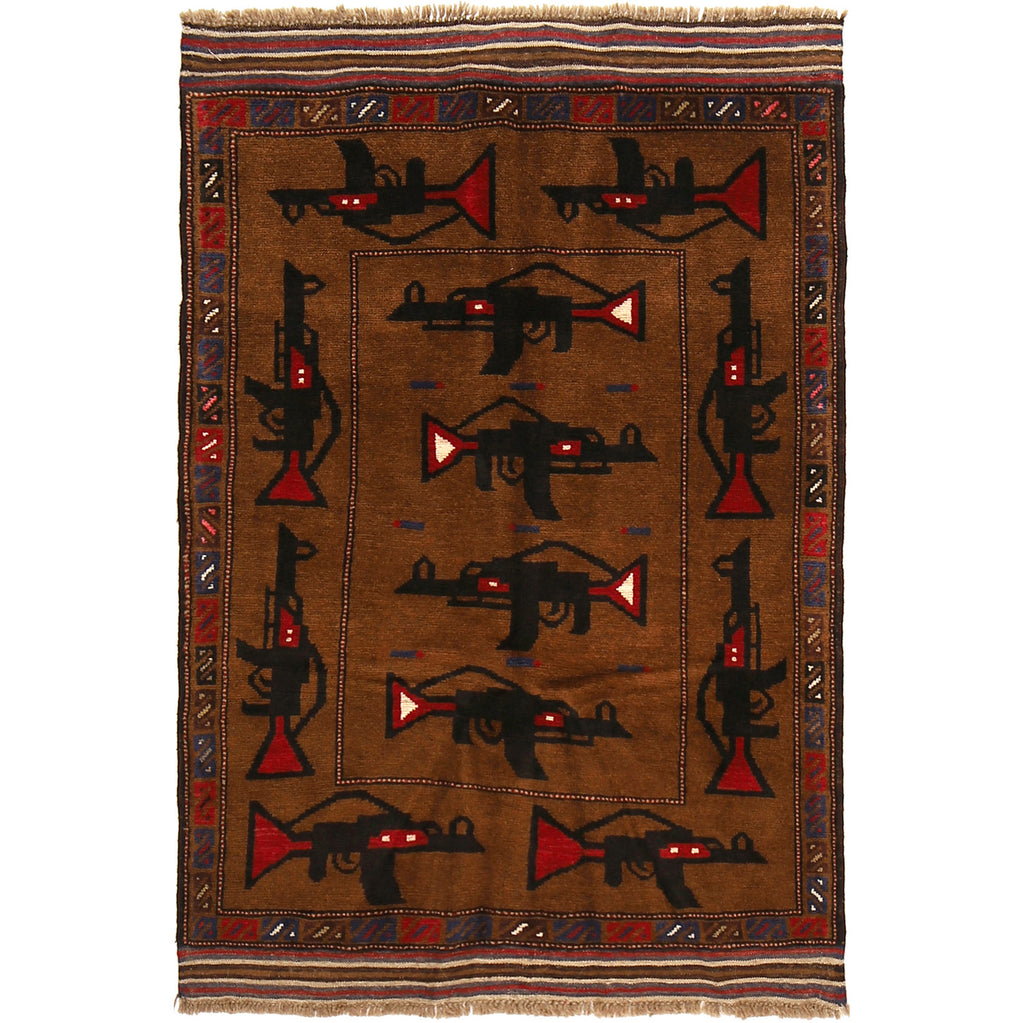 Authentic Afghan War AK-47 Rug 4.7x3.2 ft