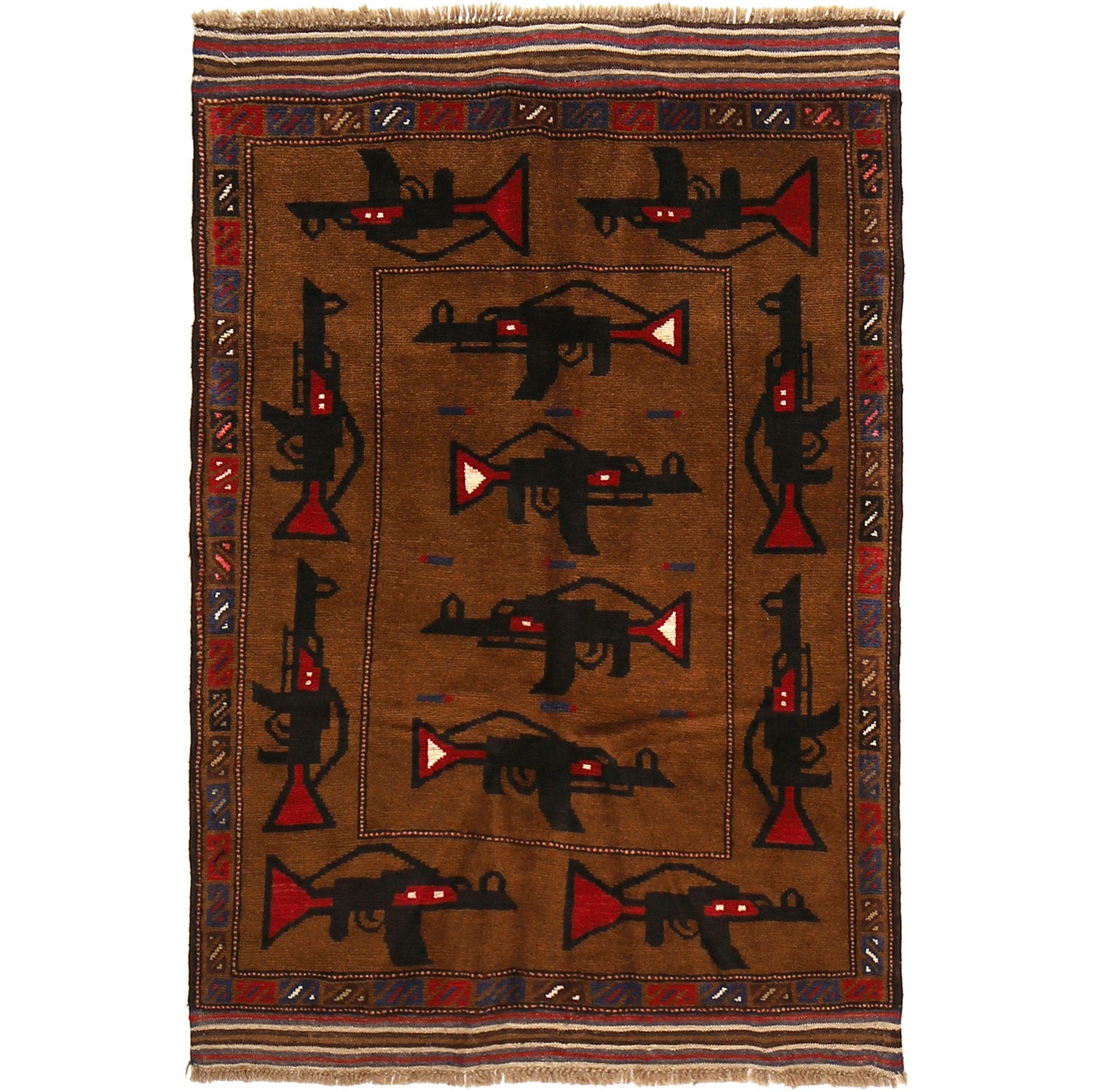 Authentic Afghan War AK-47 Rug 4.7x3.2 ft