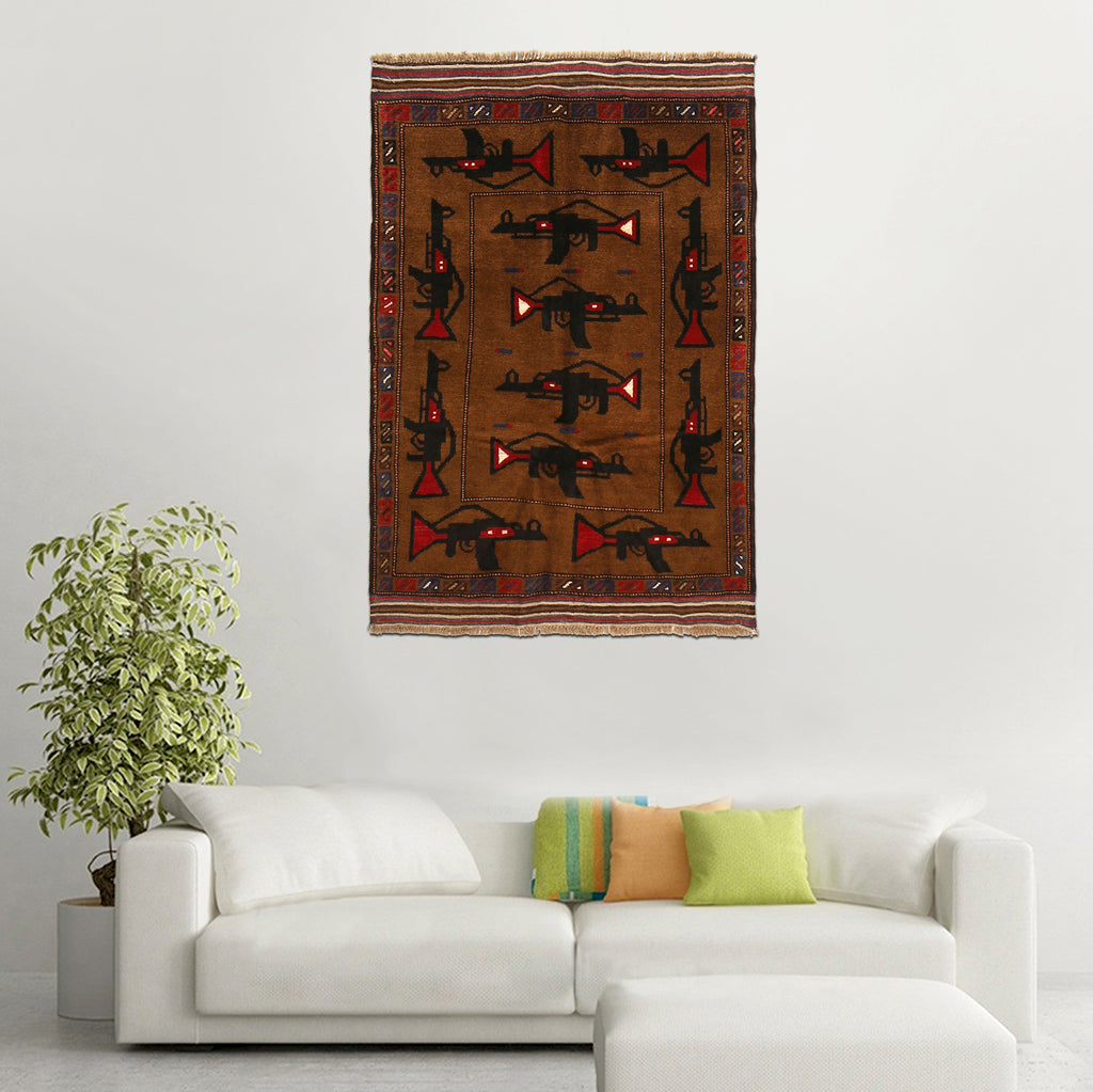 Authentic Afghan War AK-47 Rug 4.7x3.2 ft