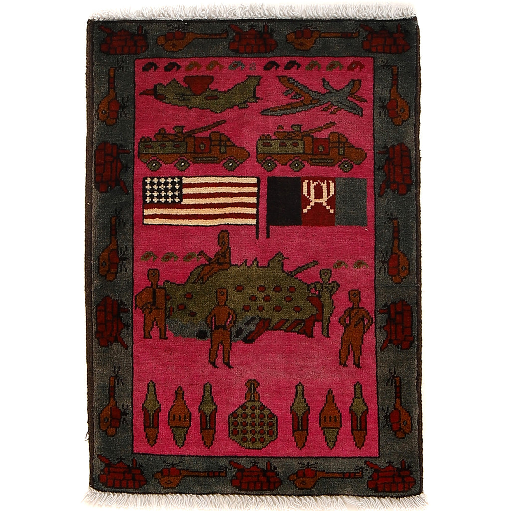 Handcrafted Afghan vs USA War Carpet 2.8x1.9 ft