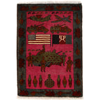 Handcrafted Afghan vs USA War Carpet 2.8x1.9 ft