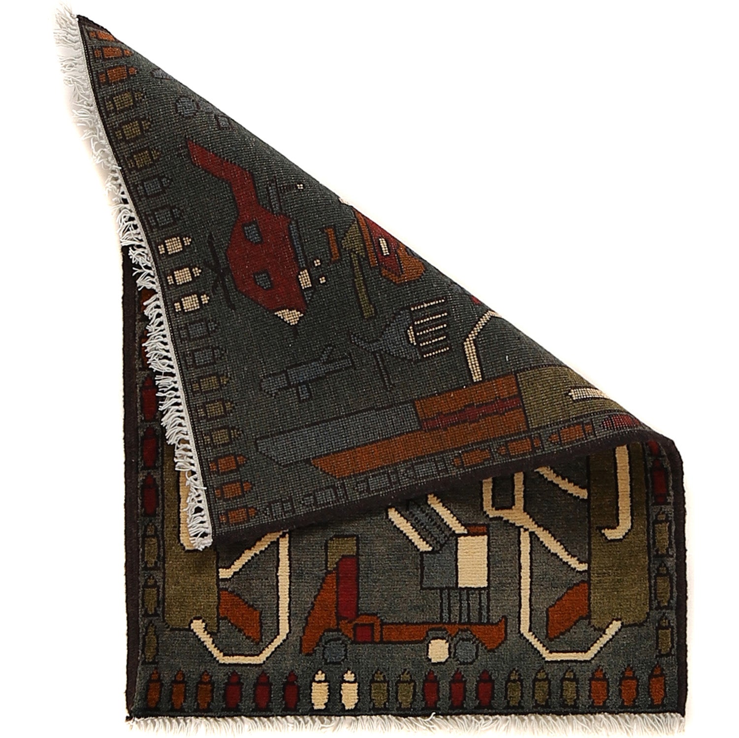 Afghan Heritage War Weapons Rug 2.7x2 ft