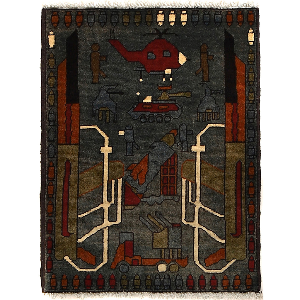 Tribal Motif War Weapons Carpet 2.7x2 ft
