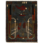 Tribal Motif War Weapons Carpet 2.7x2 ft