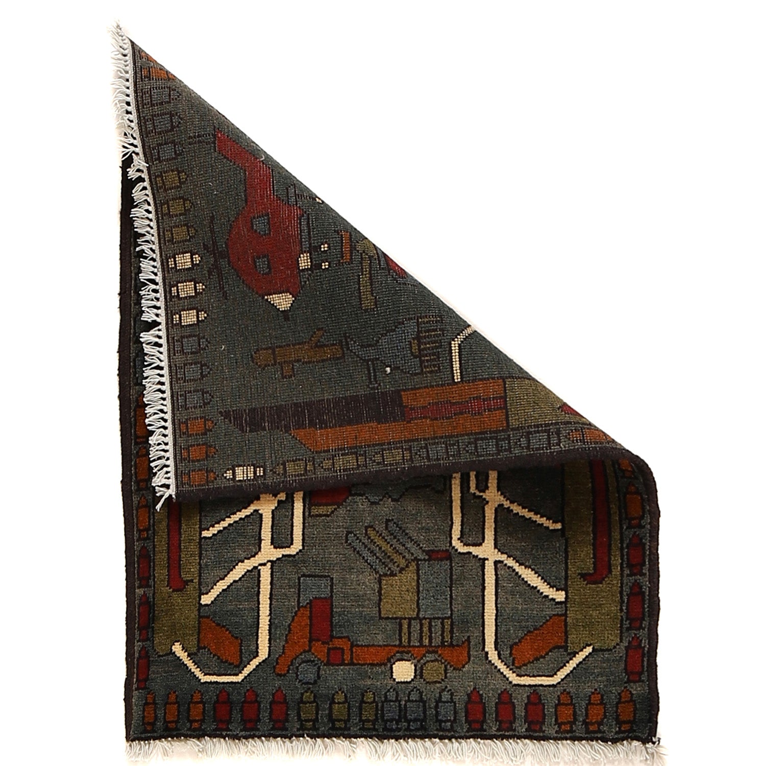 Tribal Motif War Weapons Carpet 2.7x2 ft