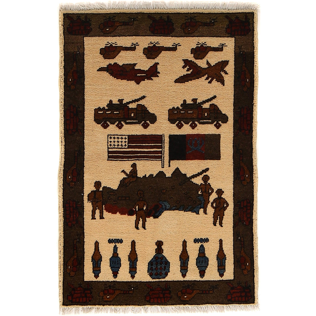 Authentic Afghan Weapon Scene Rug 3x2 ft