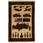 Authentic Afghan Weapon Scene Rug 3x2 ft