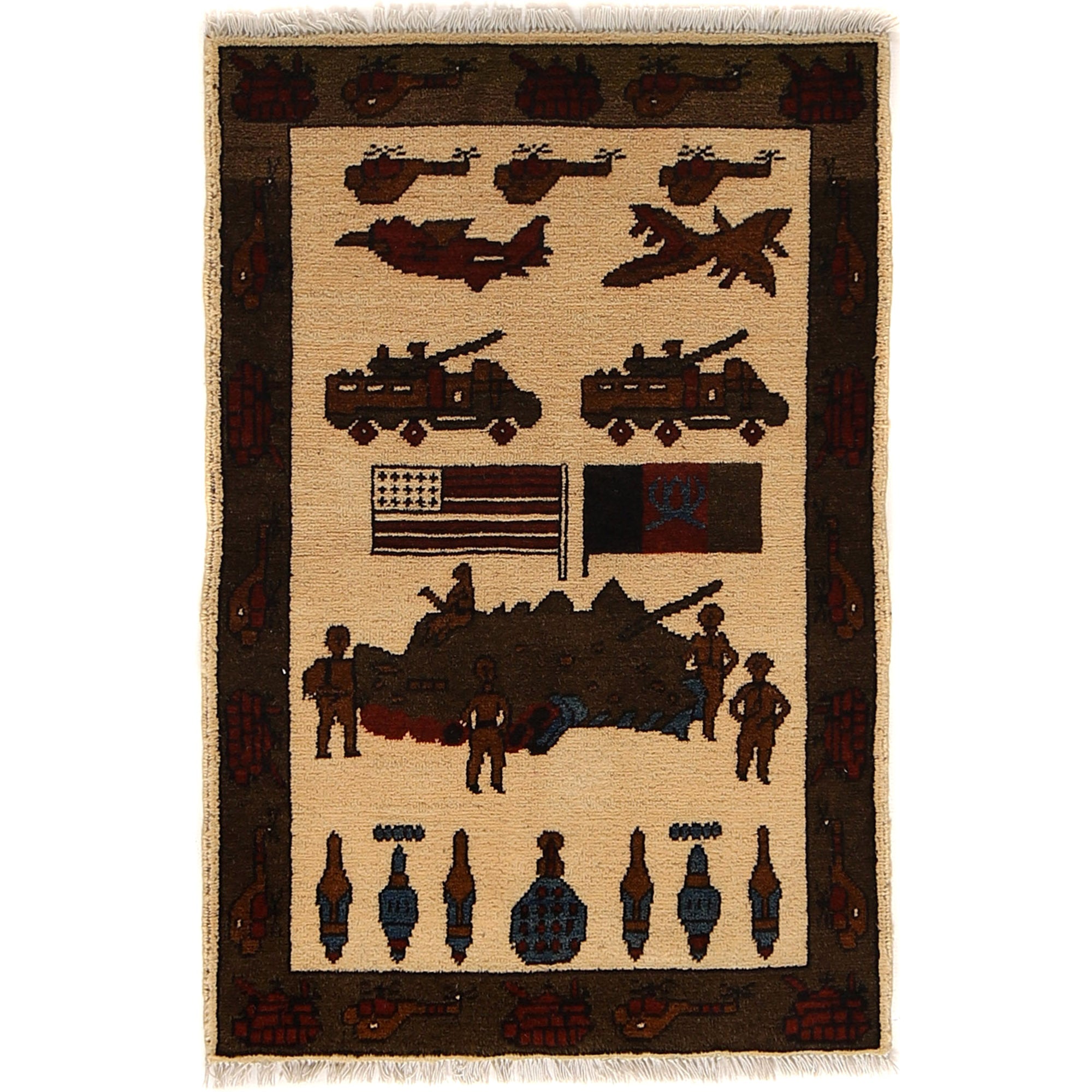 Authentic Afghan Weapon Scene Rug 3x2 ft