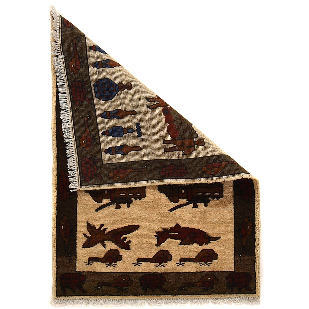 Authentic Afghan Weapon Scene Rug 3x2 ft