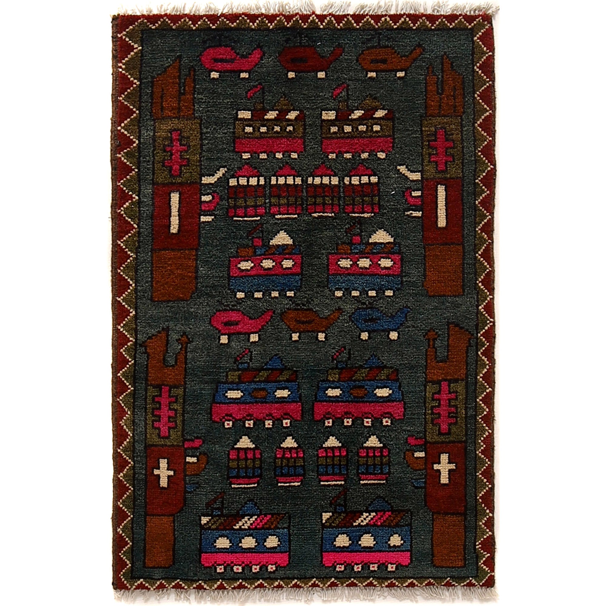 Afghan War Weapons Pattern Carpet 2.7x1.9 ft