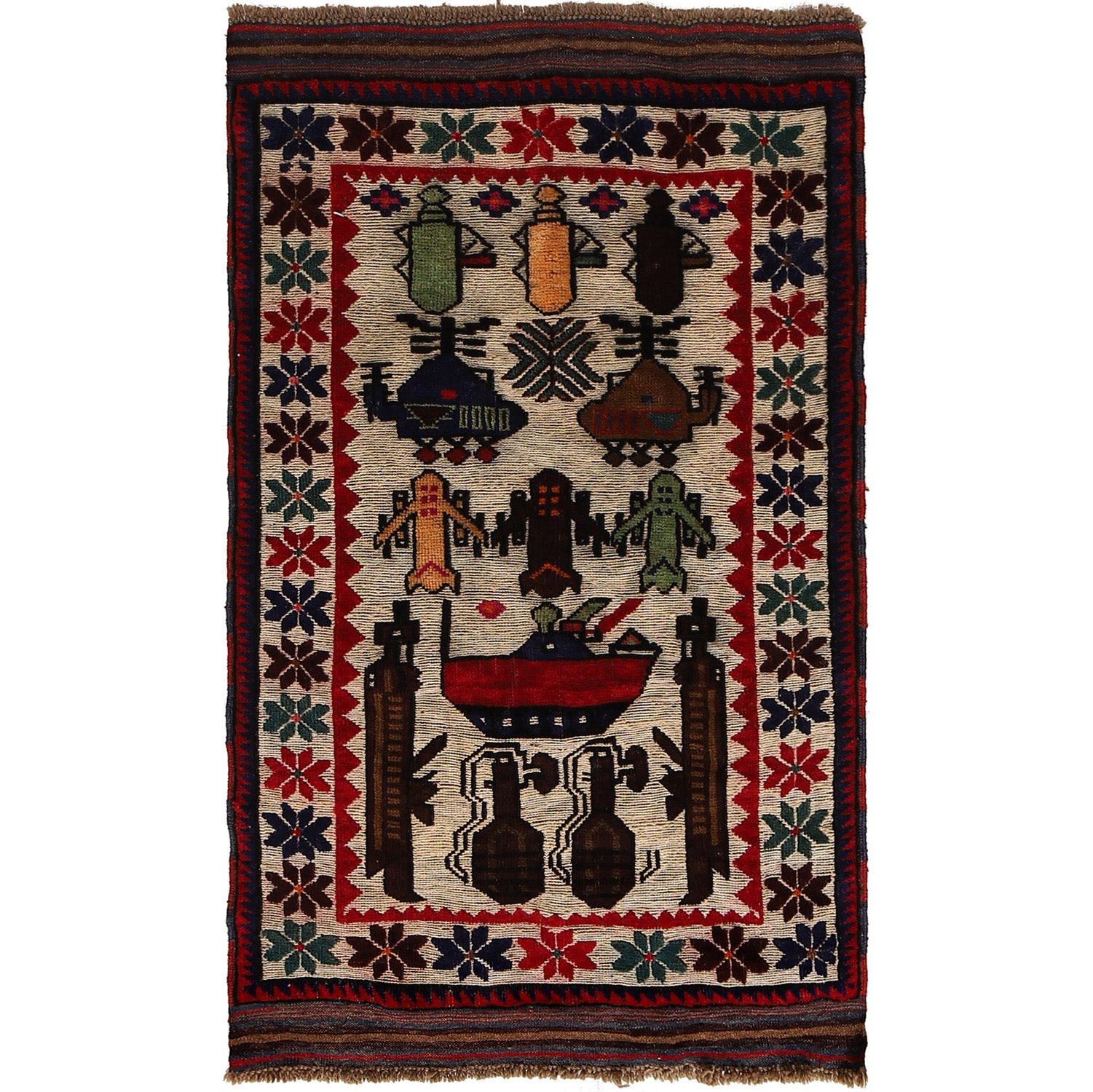 Handmade Afghan Weapons Rug 4.4x2.6 ft