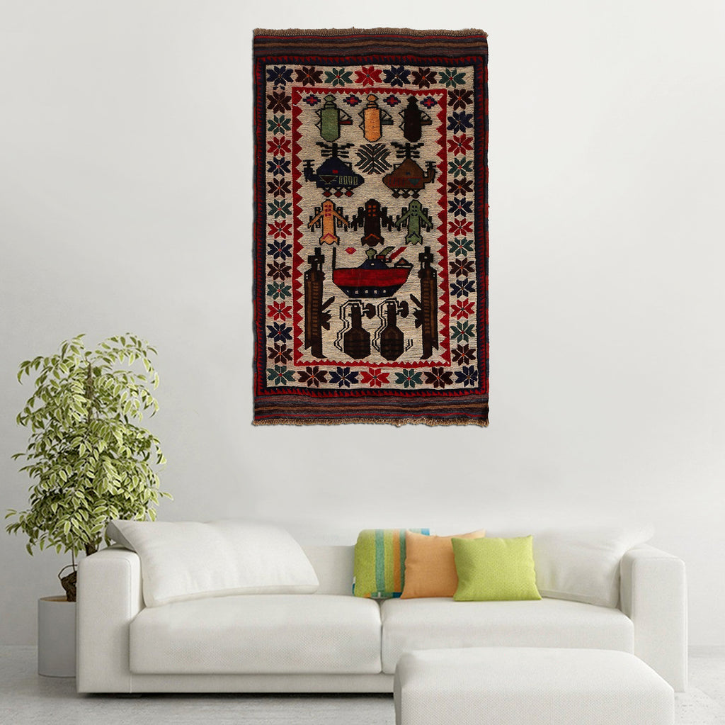 Handmade Afghan Weapons Rug 4.4x2.6 ft