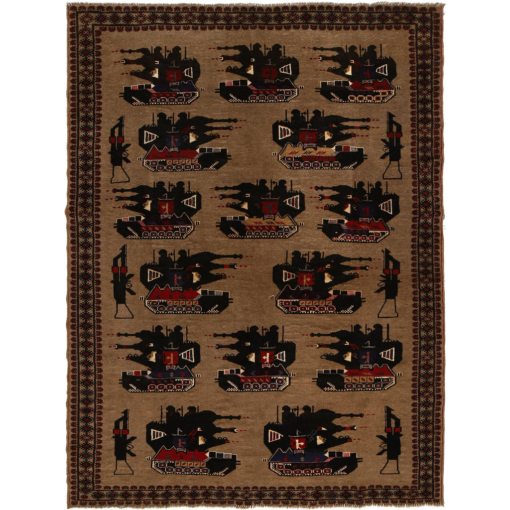Handwoven Afghan War Scene Rug 8.7x6.4 ft